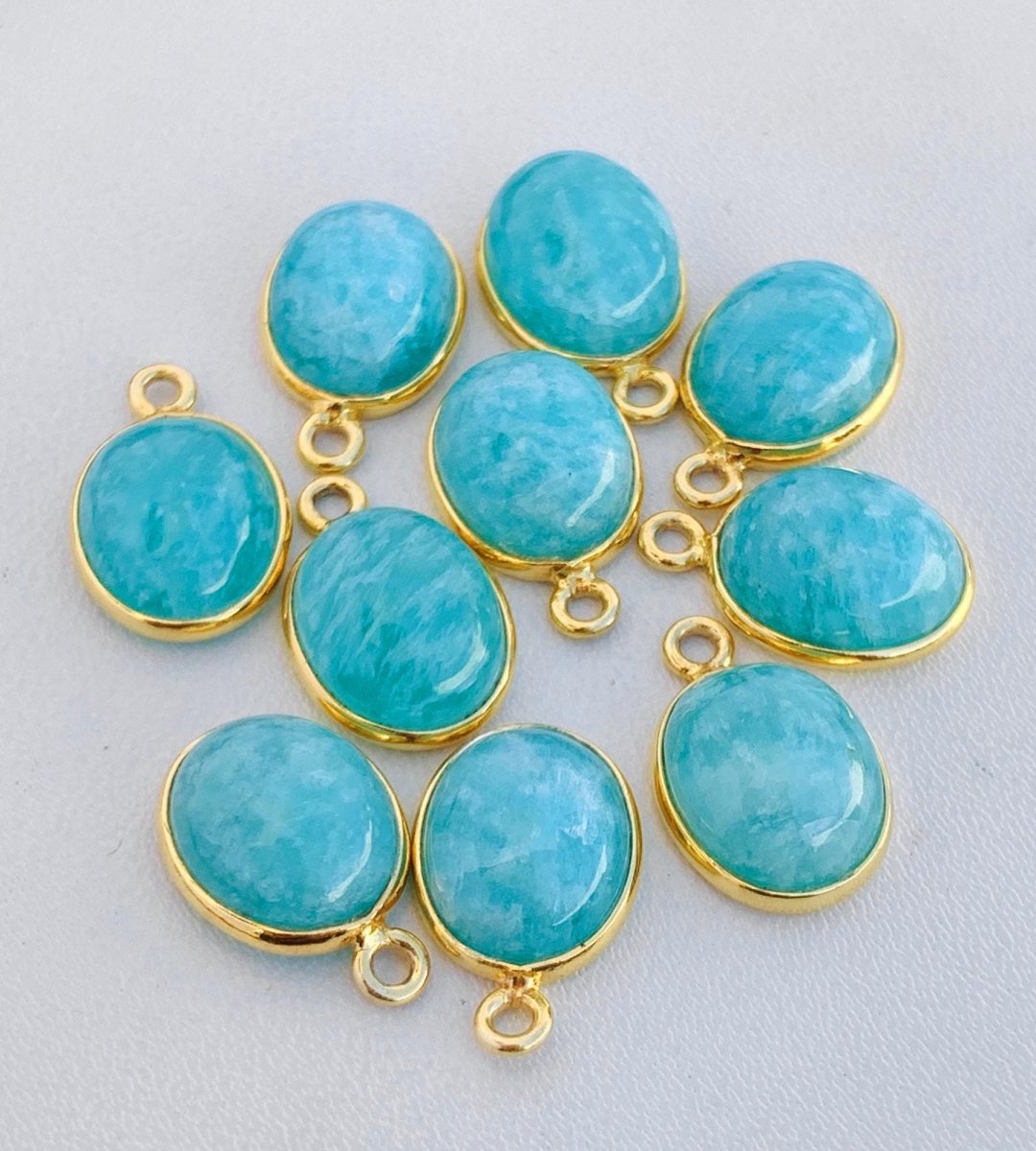 10x8 mm Amazonite Silver & Gold Bezel Connectors ~ Oval Birthstone Charms ~ Link Components for Earrings, Bracelets, Jewelry Making - BeadsBoatInc