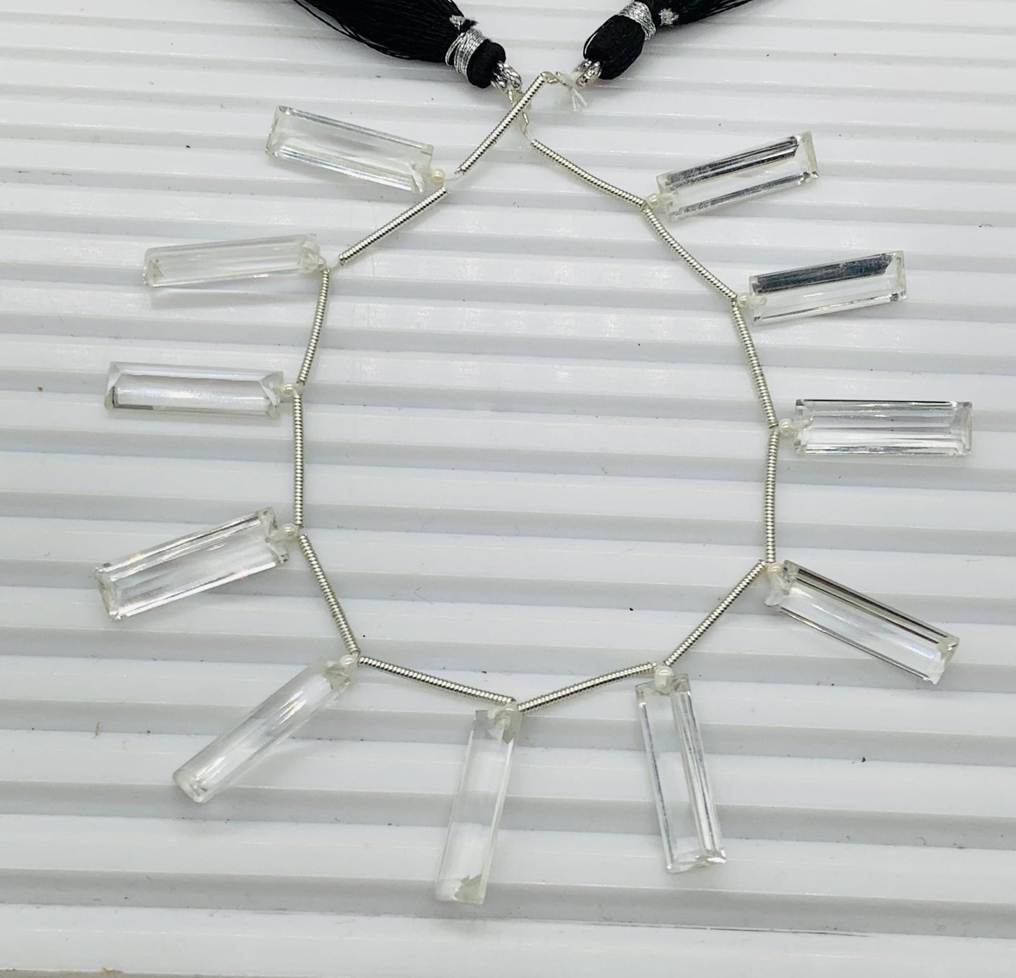 10 Pieces Natural Crystal White Baguette Step cut Faceted Gemstone beads Size 20X6X4mm Gift for her and jewelry making BBI1139