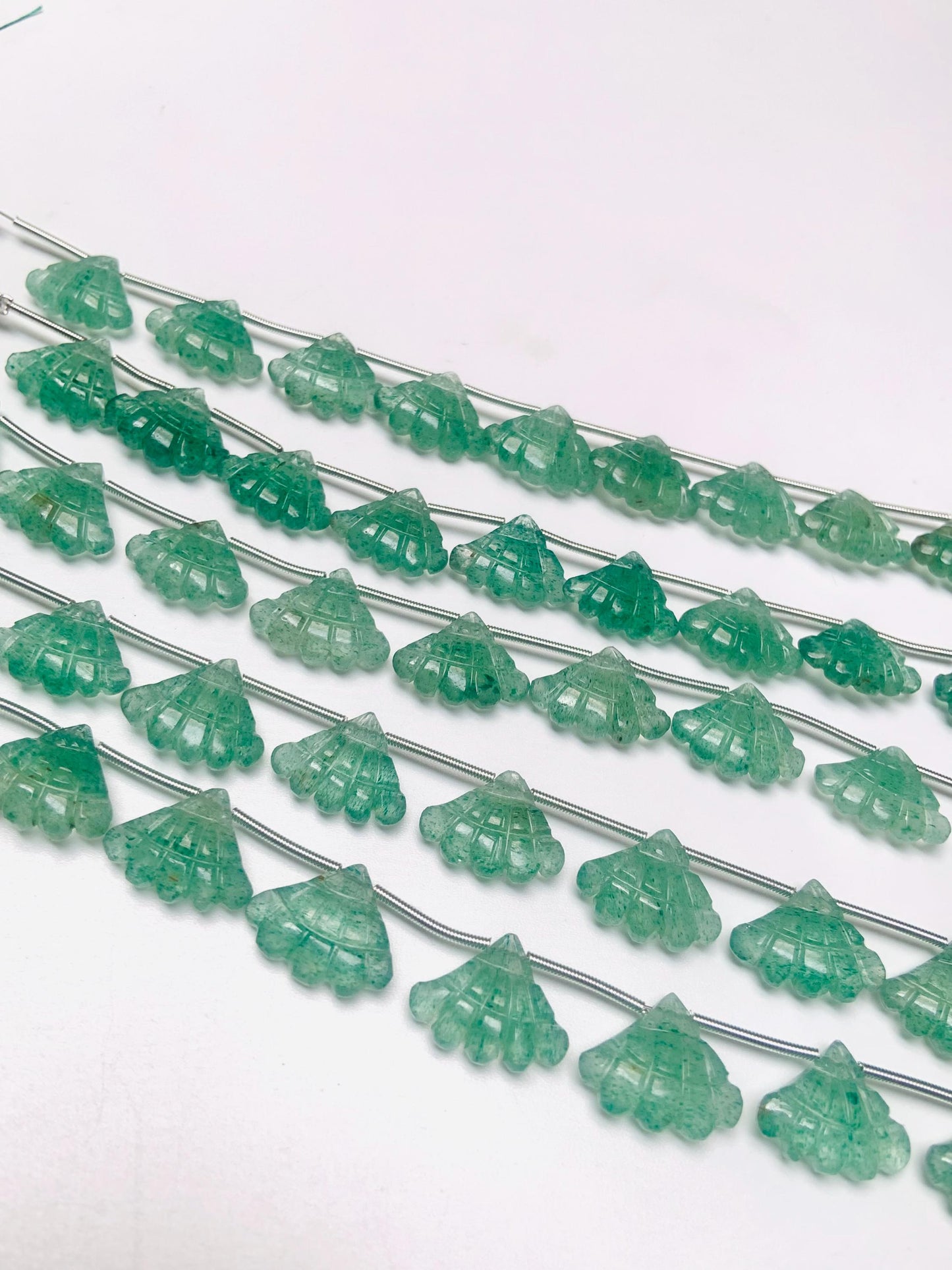 10 Pcs Natural Green Strawberry Triplet Carved Tree Shape Briolette Side Drill Beads Size 13x16x5mm fancy shape briolette for jewelry making
