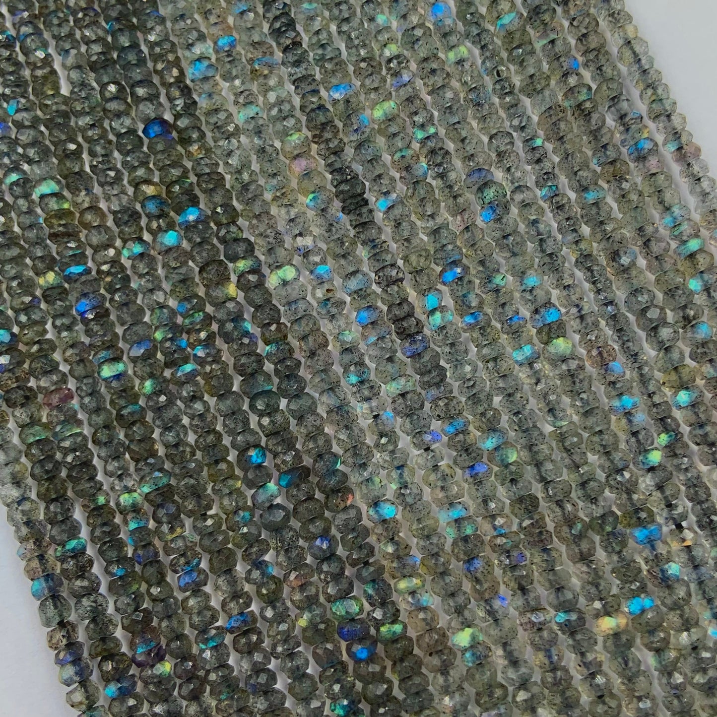 Natural Labradorite Rondelle Beads - Faceted Blue Flash Gemstone Jewelry Making Strand 13"