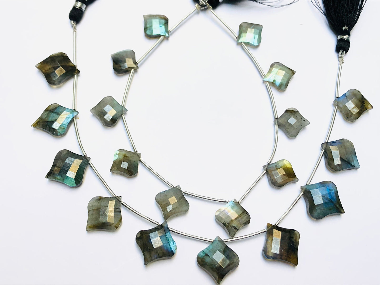 Natural Labradorite Blue Flash Beads - Faceted Fancy Cut Gemstone Briolette 12 Pcs