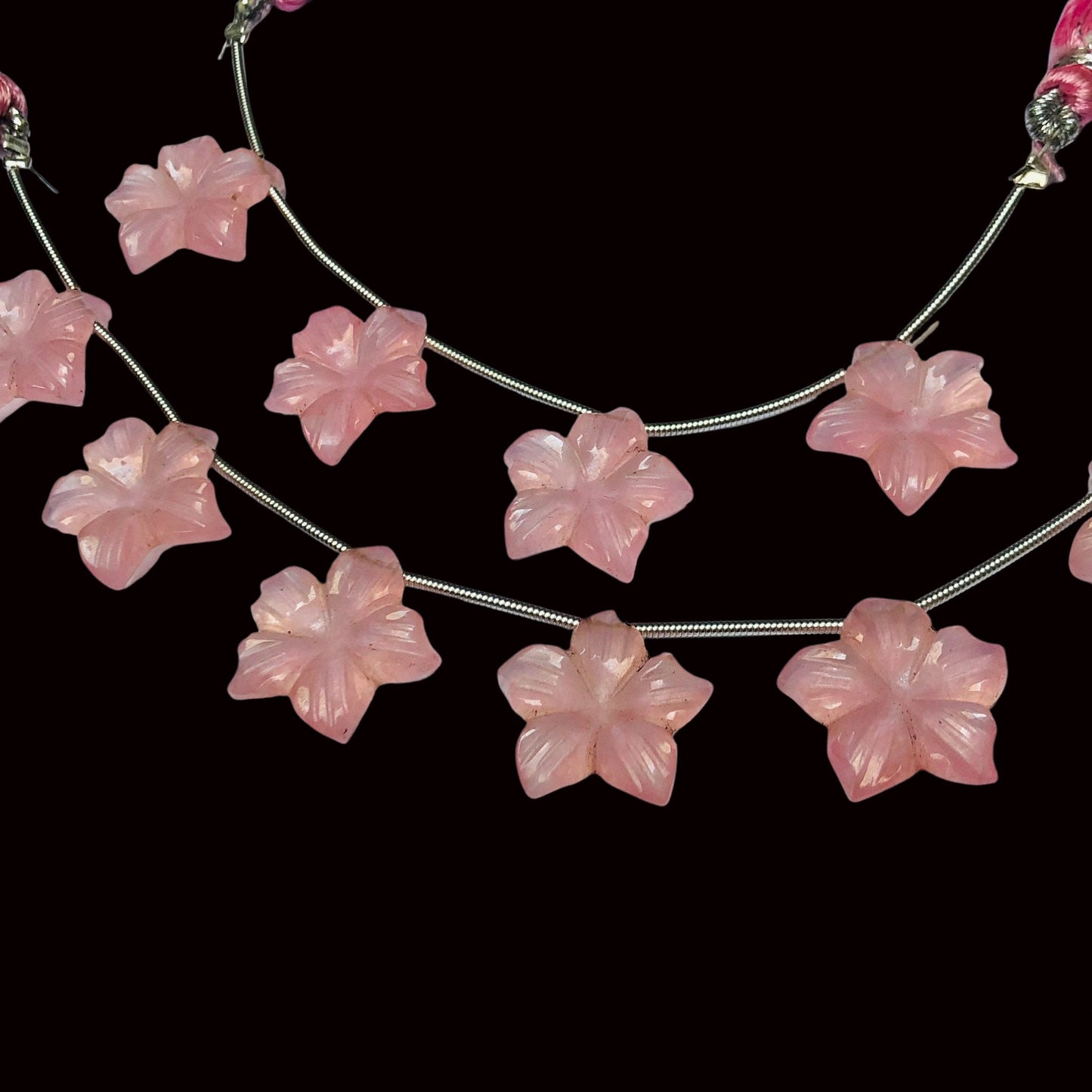 4 Pieces Rose Quartz Carved Flower Shape Briolette Side Drill Beads Flower Shape Gemstone beads Size 15x15x4mm