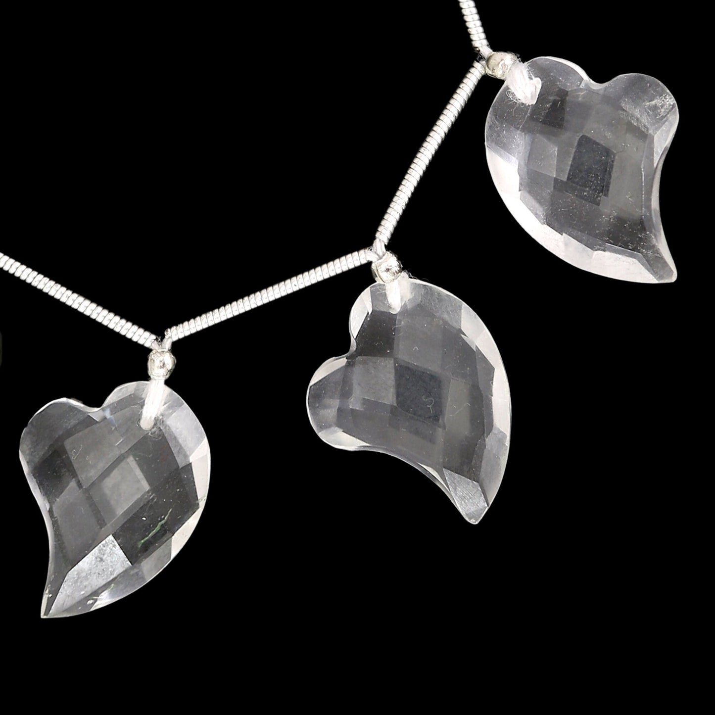 5 pcs crystal quartz carved HEART Shape facetted Briolette | Wholesale Natural Gemstone Beads | Face Drill | High Quality | Jewelry Making