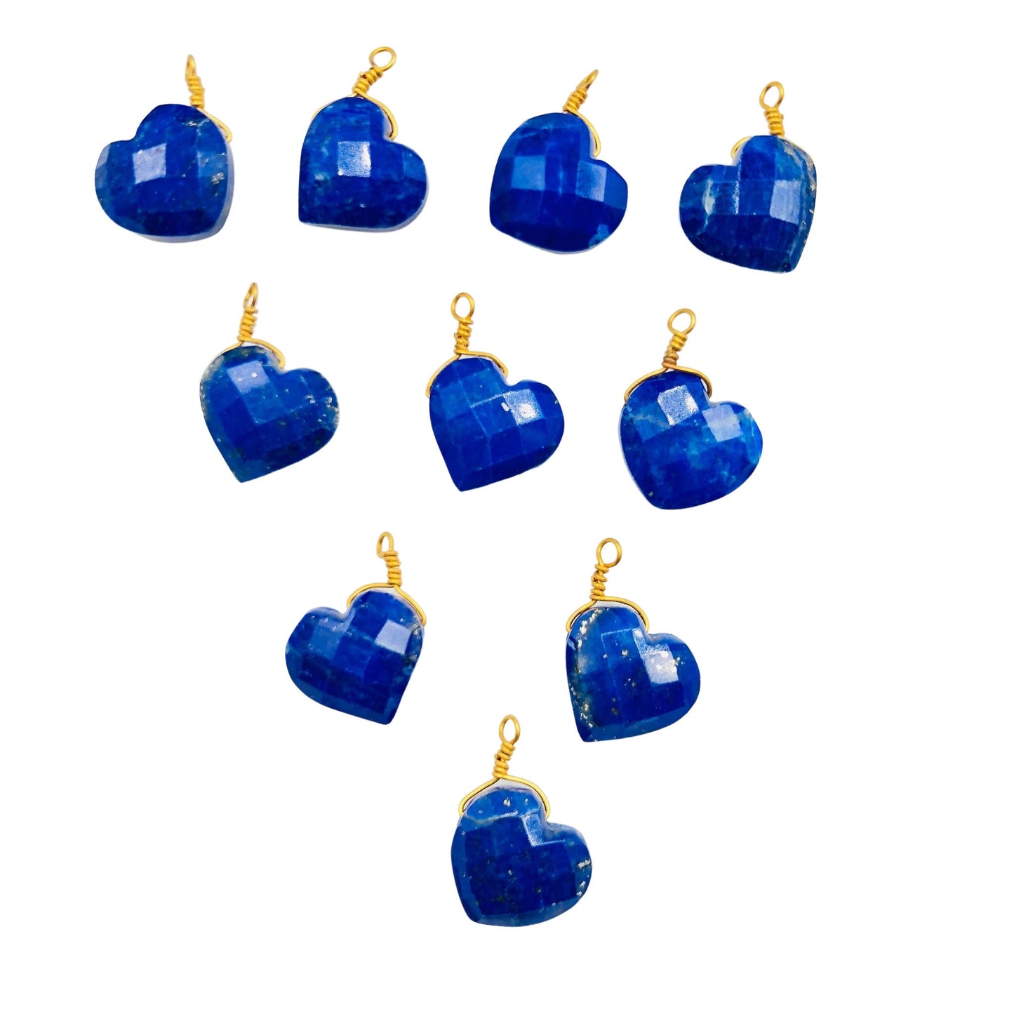 2 Pieces Natural Lapis Lazuli Faceted Heart Shape Gemstone, Single Bail Gold Plated Wire Connectors, Size 10mm, Charms & Pendent, SKU-BBI307