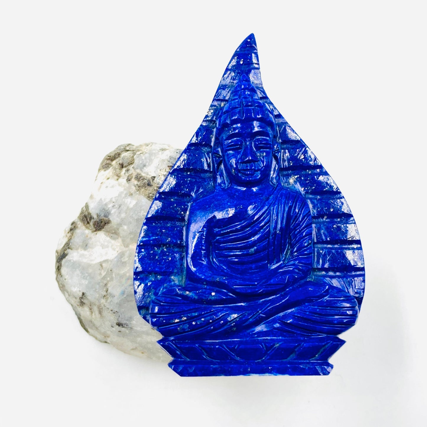 Natural Lapis Lazuli Buddha Hand Carved Gemstone Statue