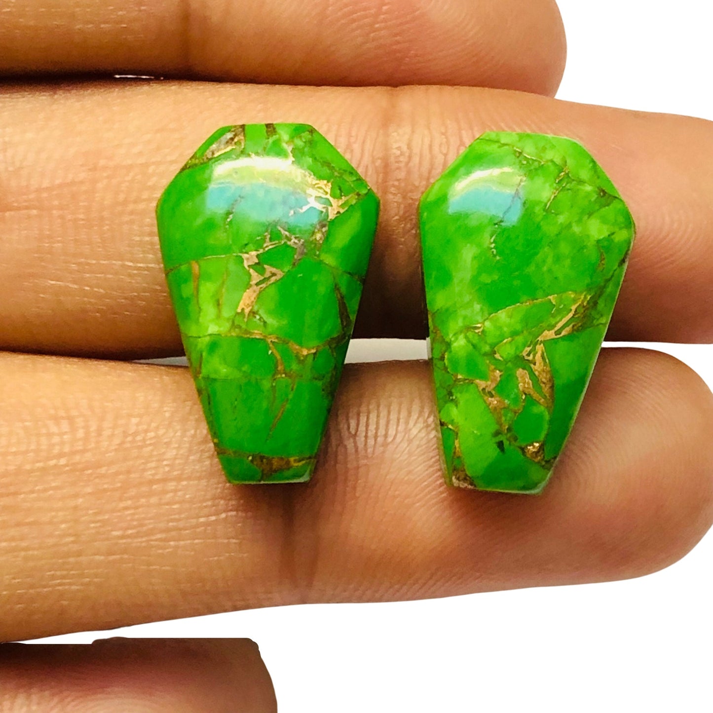 1 Pair Green Copper Turquoise Smooth Cut Coffin Shape Gemstone, Size 11X18mm, Matching Pair Briolette, Earring Making Gemstone, SKU - BBI990