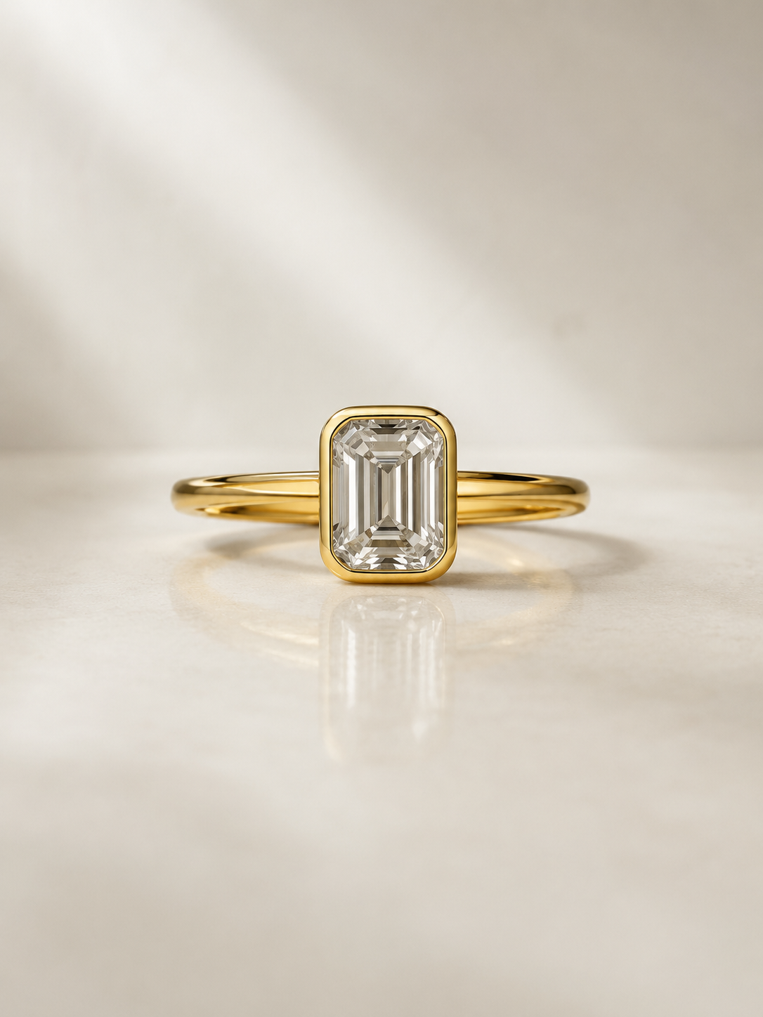 Octagon Cut Moissanite Bezel Ring – Solid Gold Solitaire Engagement Ring 9K 14K 18K – Step Cut Wedding Ring