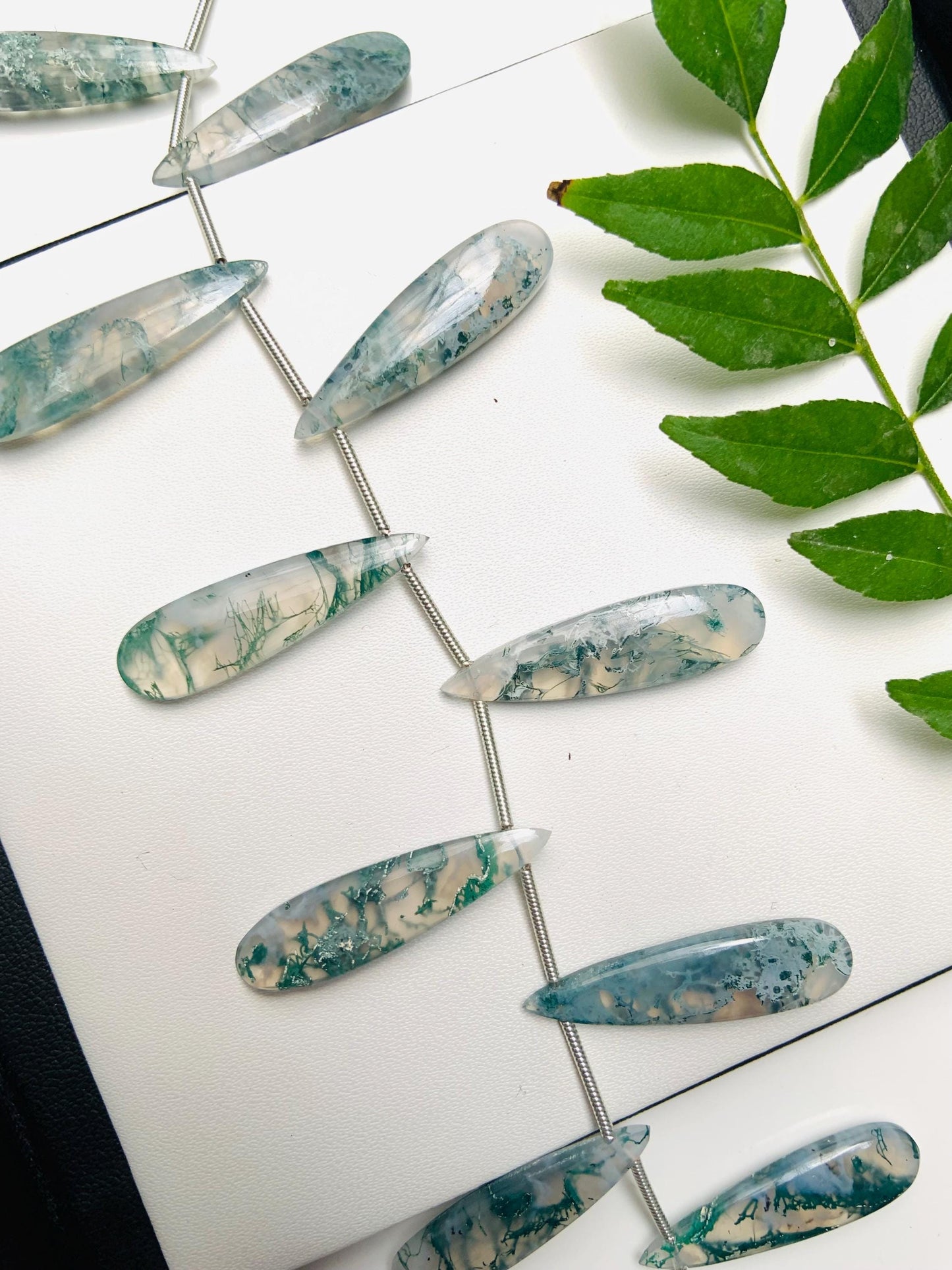 10 Pieces Natural Moss agate Smooth Long Pear Shape Side drill Gemstone, Size 8x30mm, Matching Pair Briolette, Earring Making gemstone beads