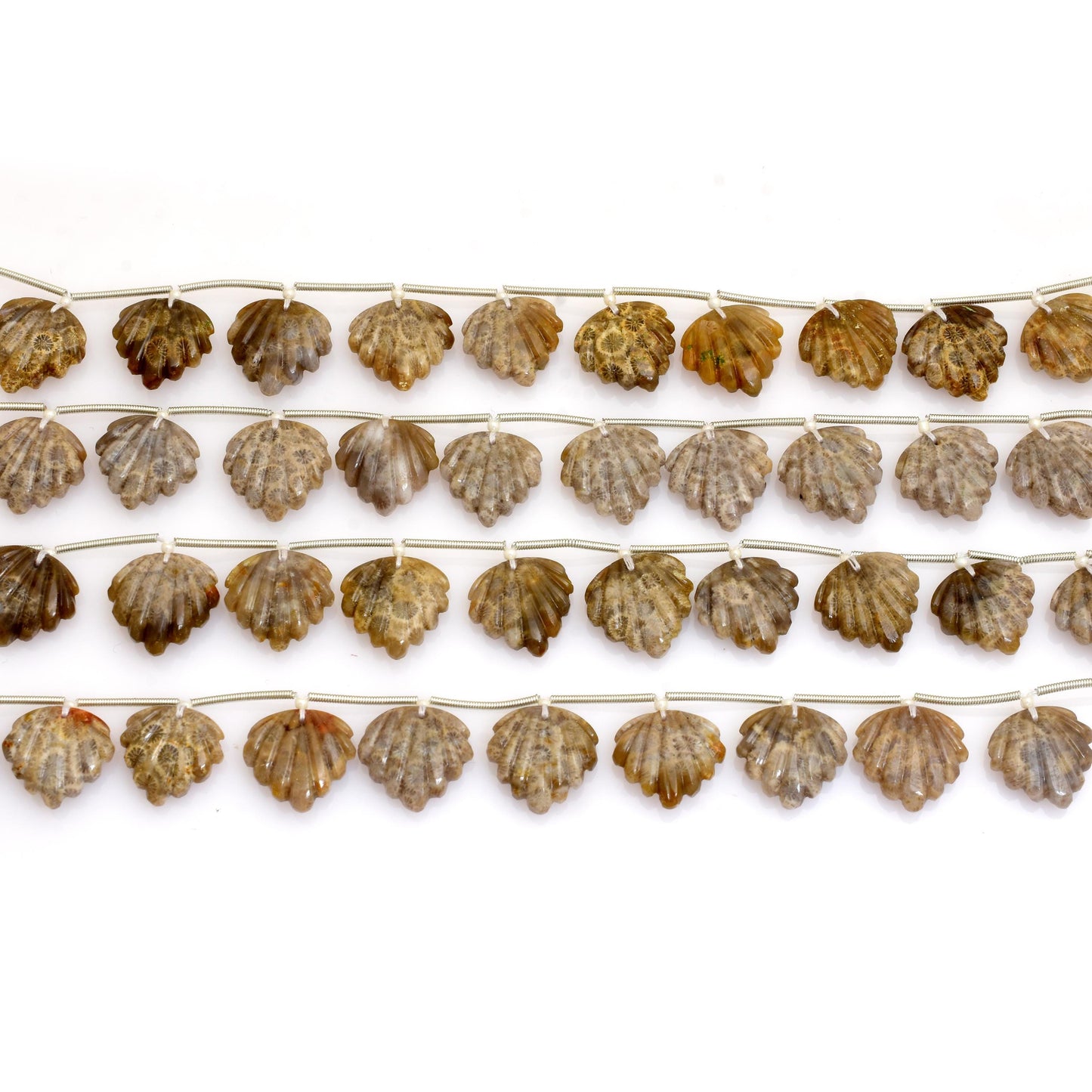 Natural Fossil Coral Fancy Slot Carved Briolette Beads – 10pcs 15x16mm for Pendant & Jewelry