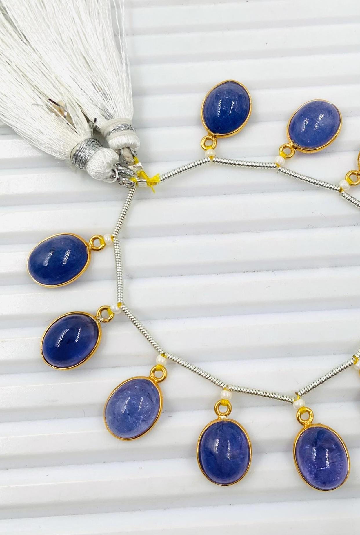 10 Pcs Natural Tanzanite Smooth Oval Bezel Connectors | 8x10mm Gold