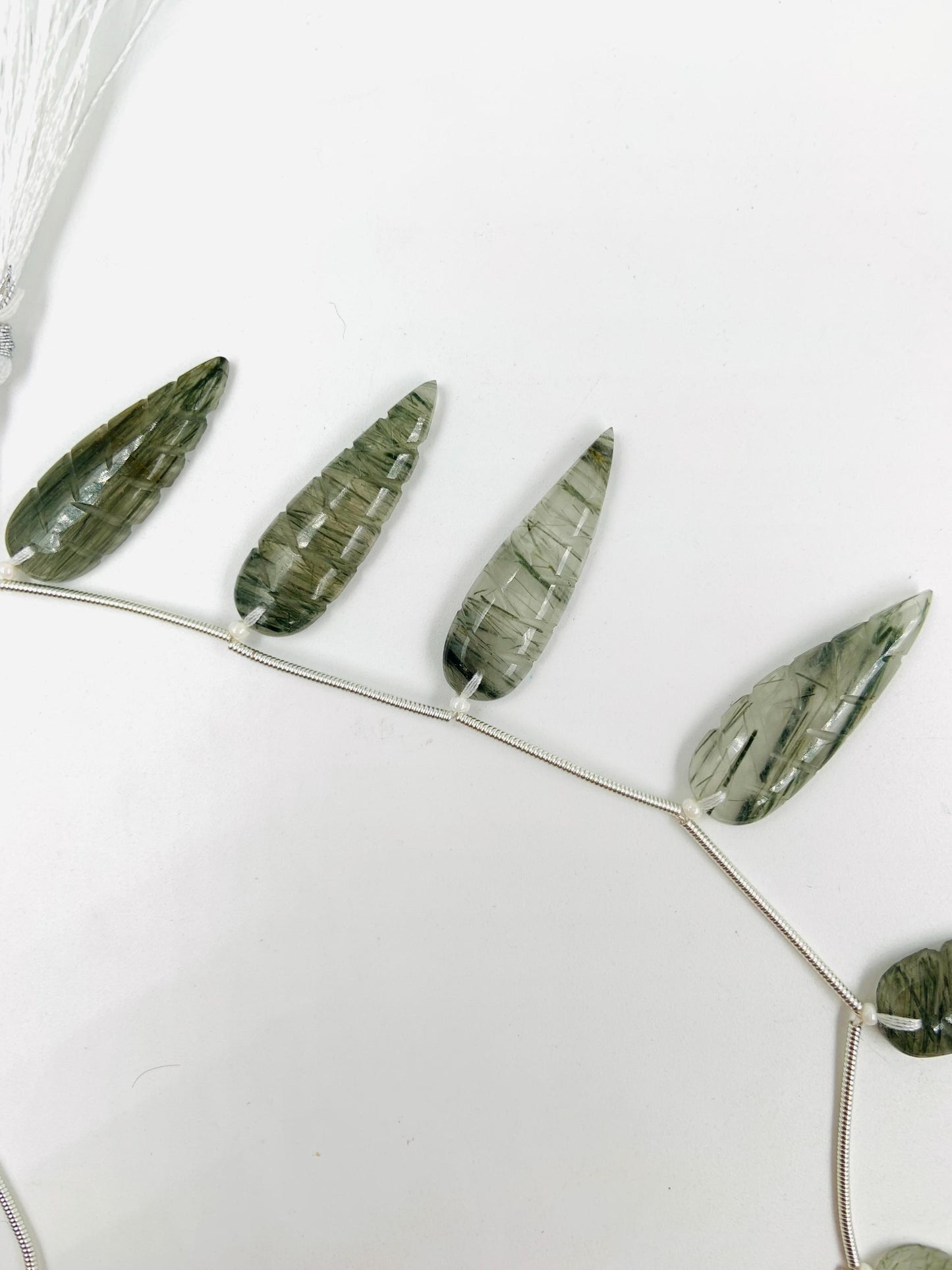 10 Pcs Natural Green rutile Leaf Shape Carved Gemstone Beads Briolette, Green rutile Gemstone for Jewelry Making Size 30x10x4mm gift for her