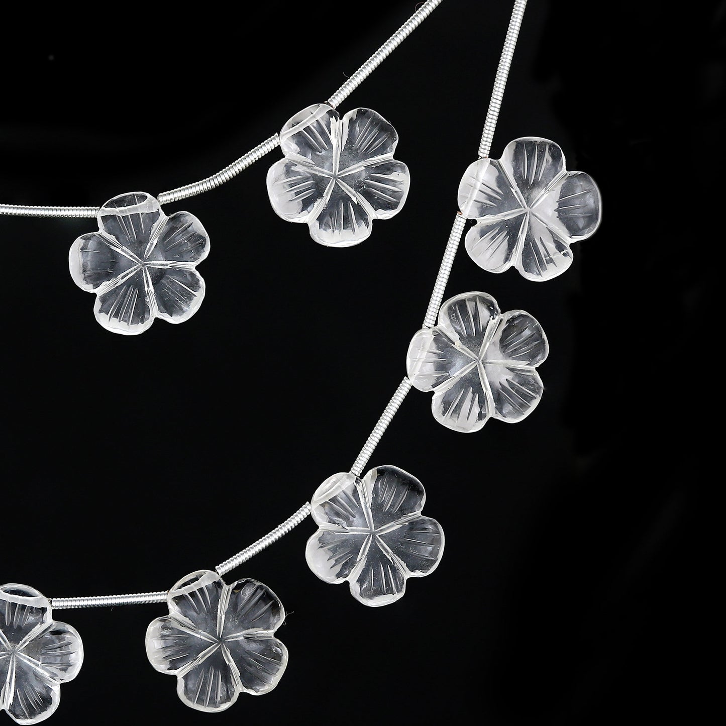 4 Pcs Natural Crystal Quartz Carved Flower shape Briolette Side Drill Beads ,Crystal Quartz Flower Shape Gemstone beads, clear quartz flower