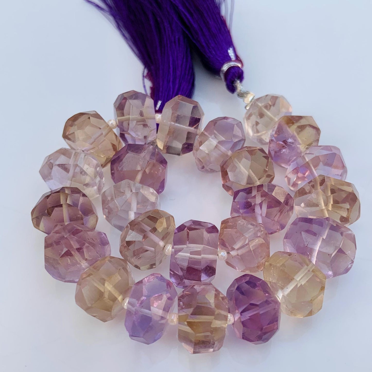 Natural Ametrine Faceted Tumble Cubes Center Drill Natural Gemstone Beads Ametrine Faceted Beads | Ametrine Cube beads | 8 Inches Strand