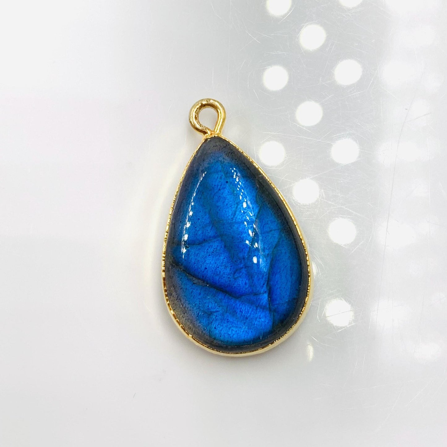 1 Pieces Natural Blue Flashy Labradorite Smooth Pear Shape Gemstone Gold Bezel Connector Jewelry Making Size 14x20mm Connectors for pendent
