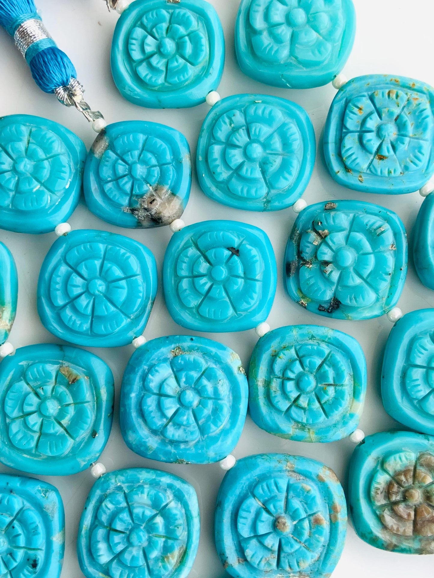 4 Pcs Arizona Turquoise Carved Flower Briolette Beads 15x15mm