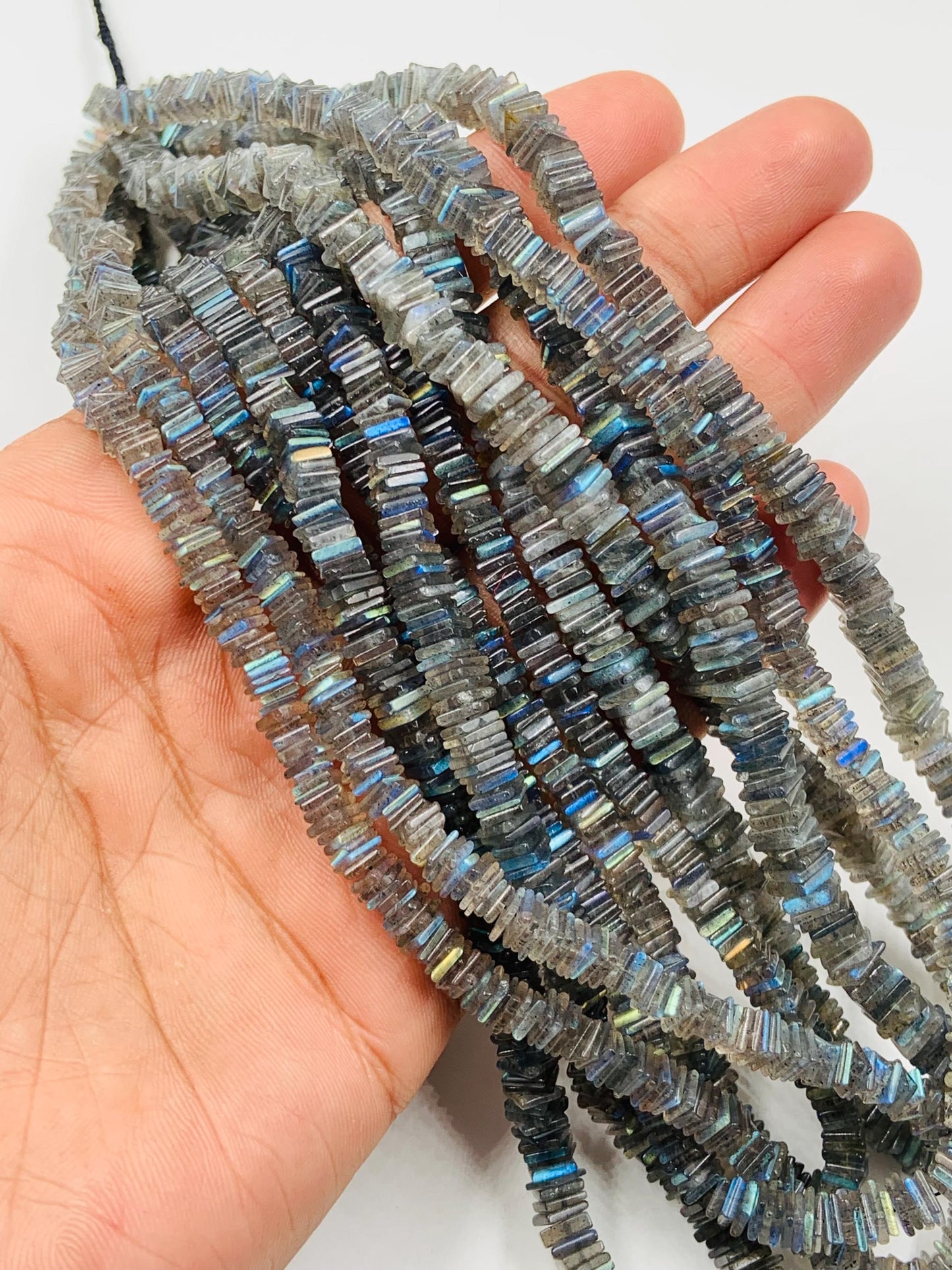 AAA Blue Flash Labradorite Square Beads, Smooth Gemstone Strand, 18 Inch