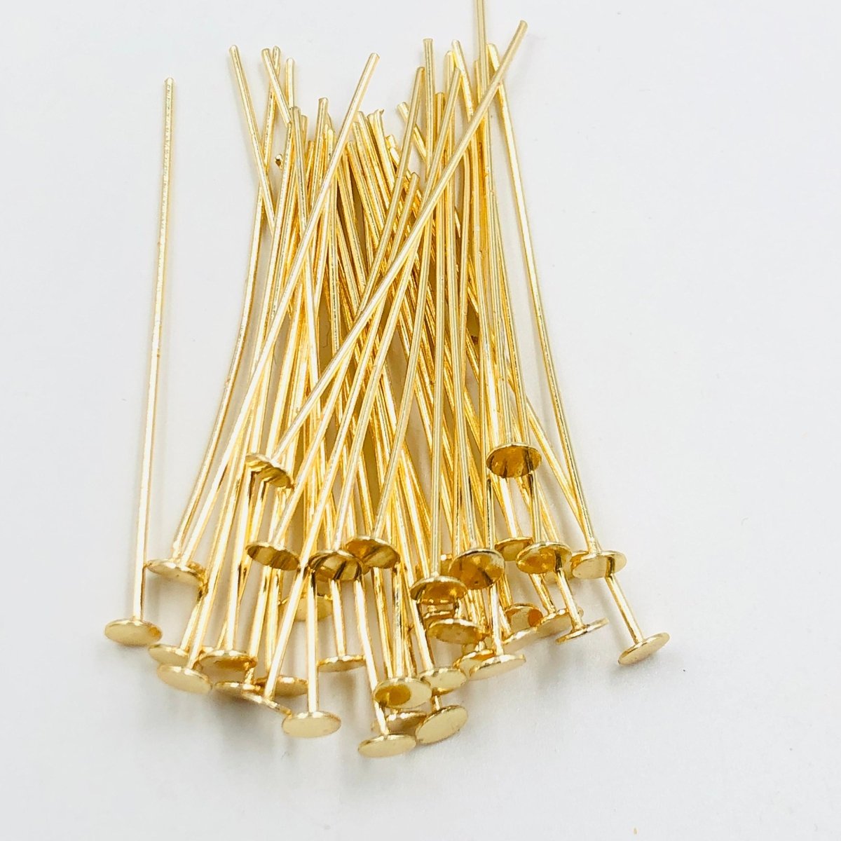 50 PCS Gold - Plated Decorative Headpin, Fancy Headpins, Gold Flat Round Headpins, Professional Jewelry Making Findings, Beading SKU - BC306 - BeadsBoatInc