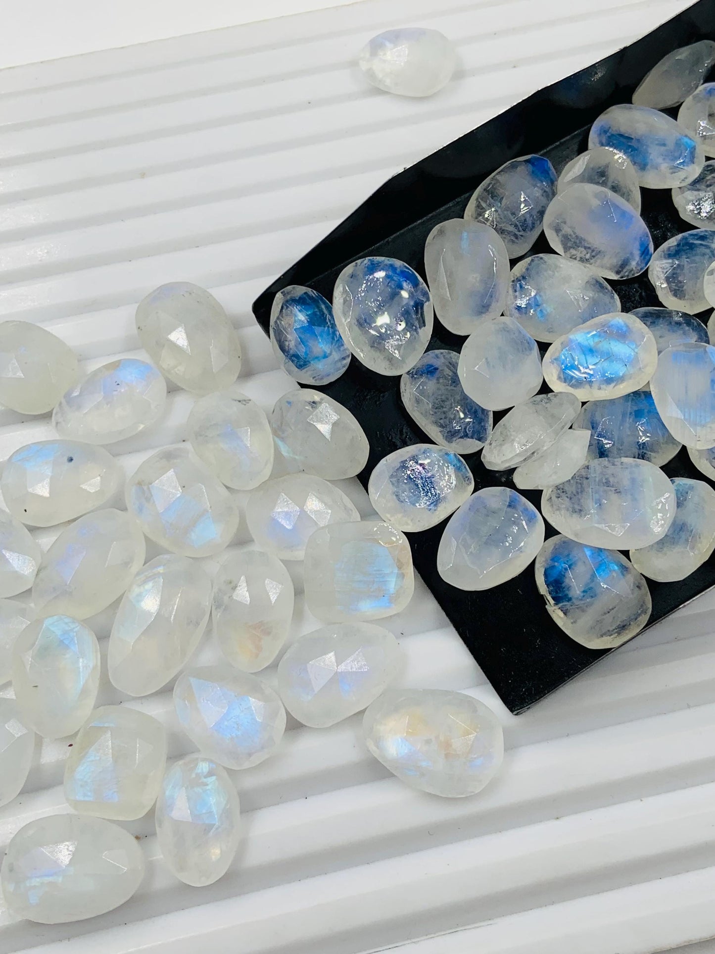 Natural White Rainbow Rose Cut Slices Cabochons Faceted Rose Cut Flat Back Cabochons Rose Cut Loose Gemstone, white Rainbow Slice Cut