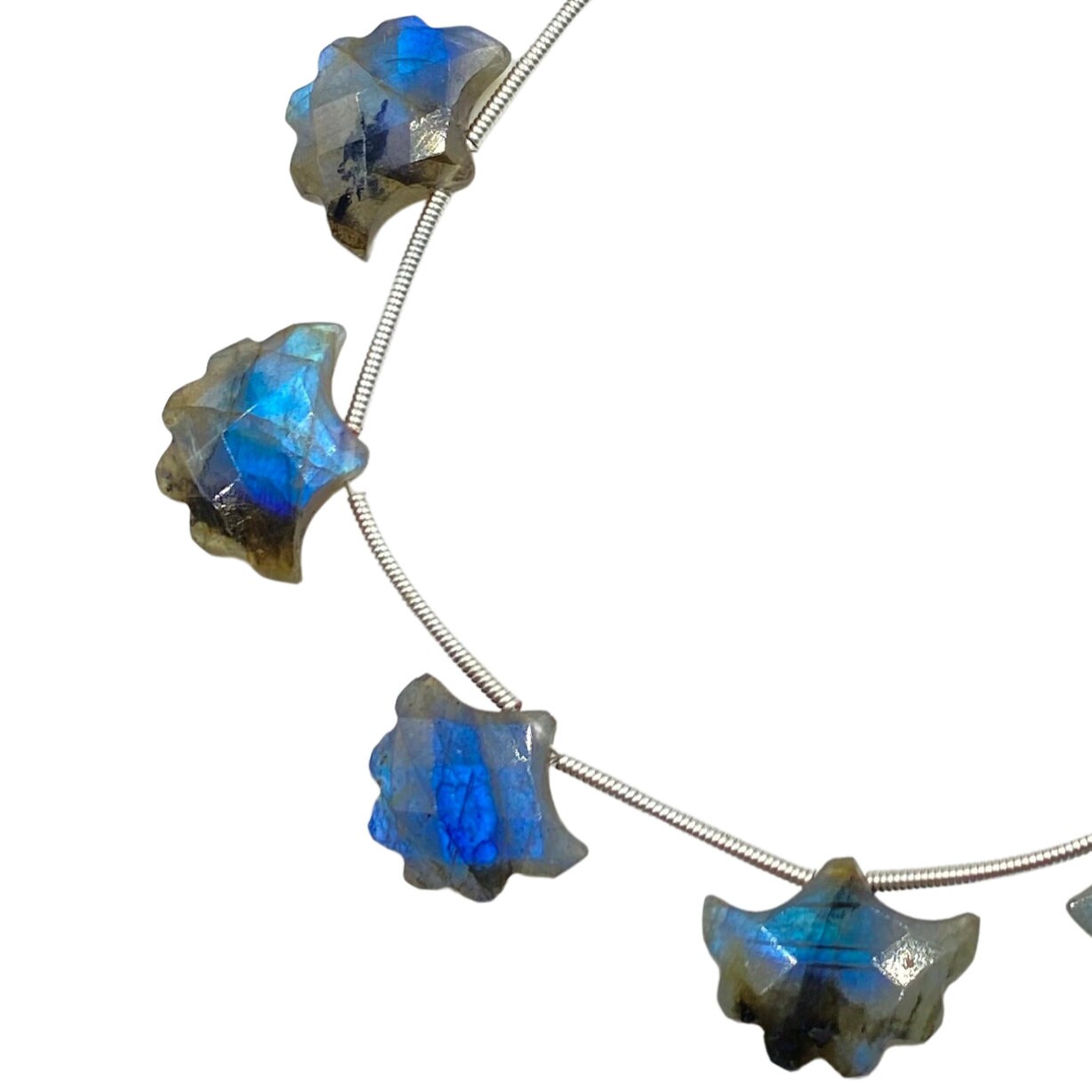 Natural Labradorite Carved Tree Beads - Side Drill Gemstone