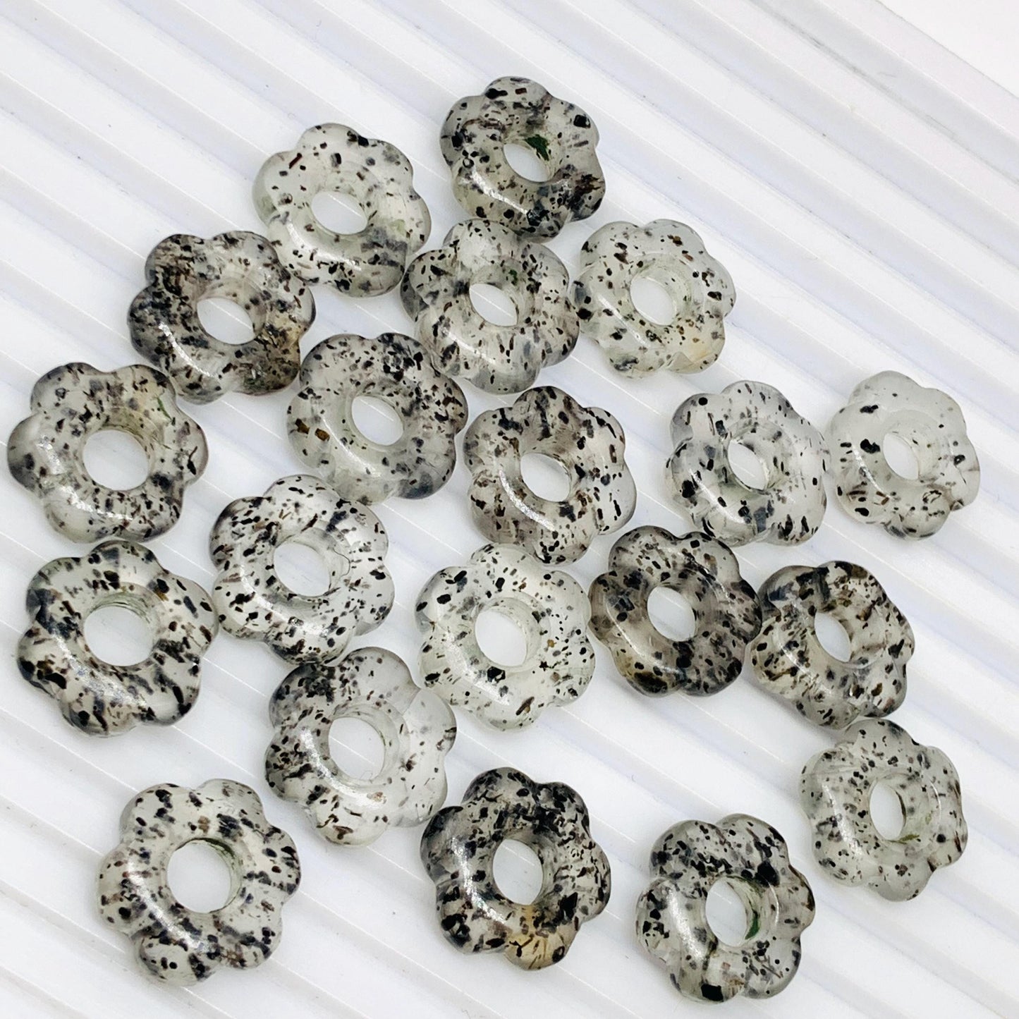 4 Pcs Natural Black Dot Quartz Smooth Flower Gemstone Beads 15mm Carved Flower Shape jewelry Gemstone Jewelry Handmade Bracelet Beads