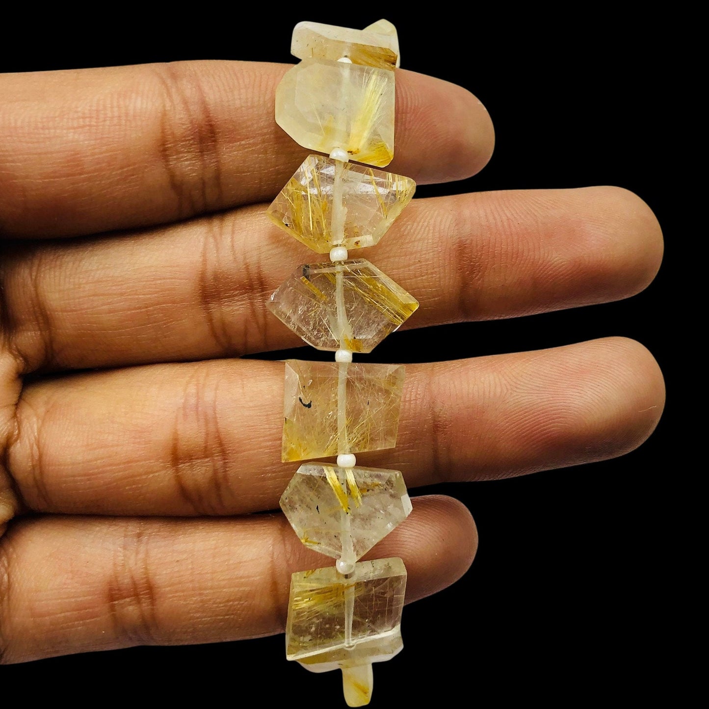 Natural Golden Rutile Fancy Slice Briolette Beads | Center Drill Gemstone Beads