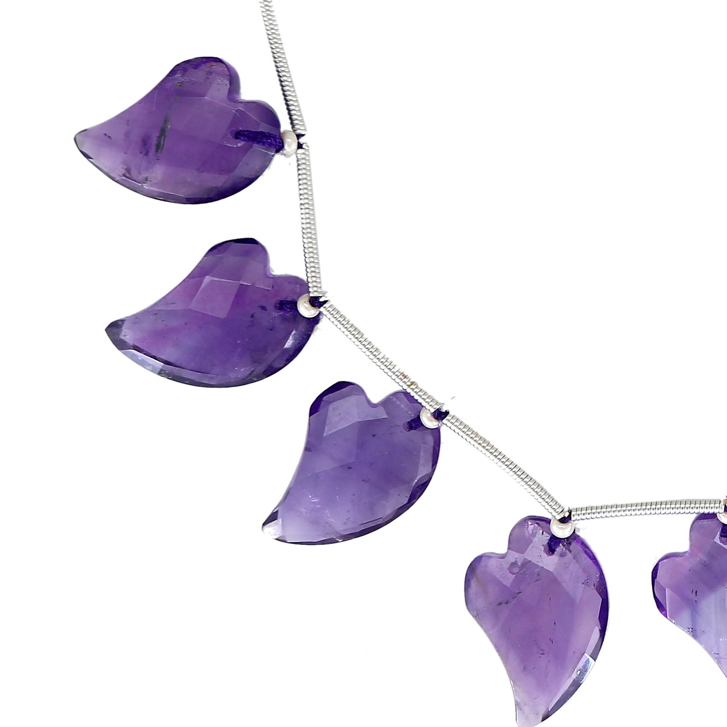 Natural Amethyst Carved Heart Shape Gemstone Beads 12 Pcs