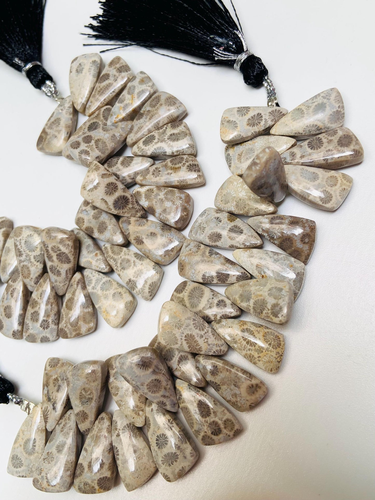 Fossil Coral Briolette Beads – Sail Crown Cut, Side Drilled 4 Inch Strand 8x16-9x18mm