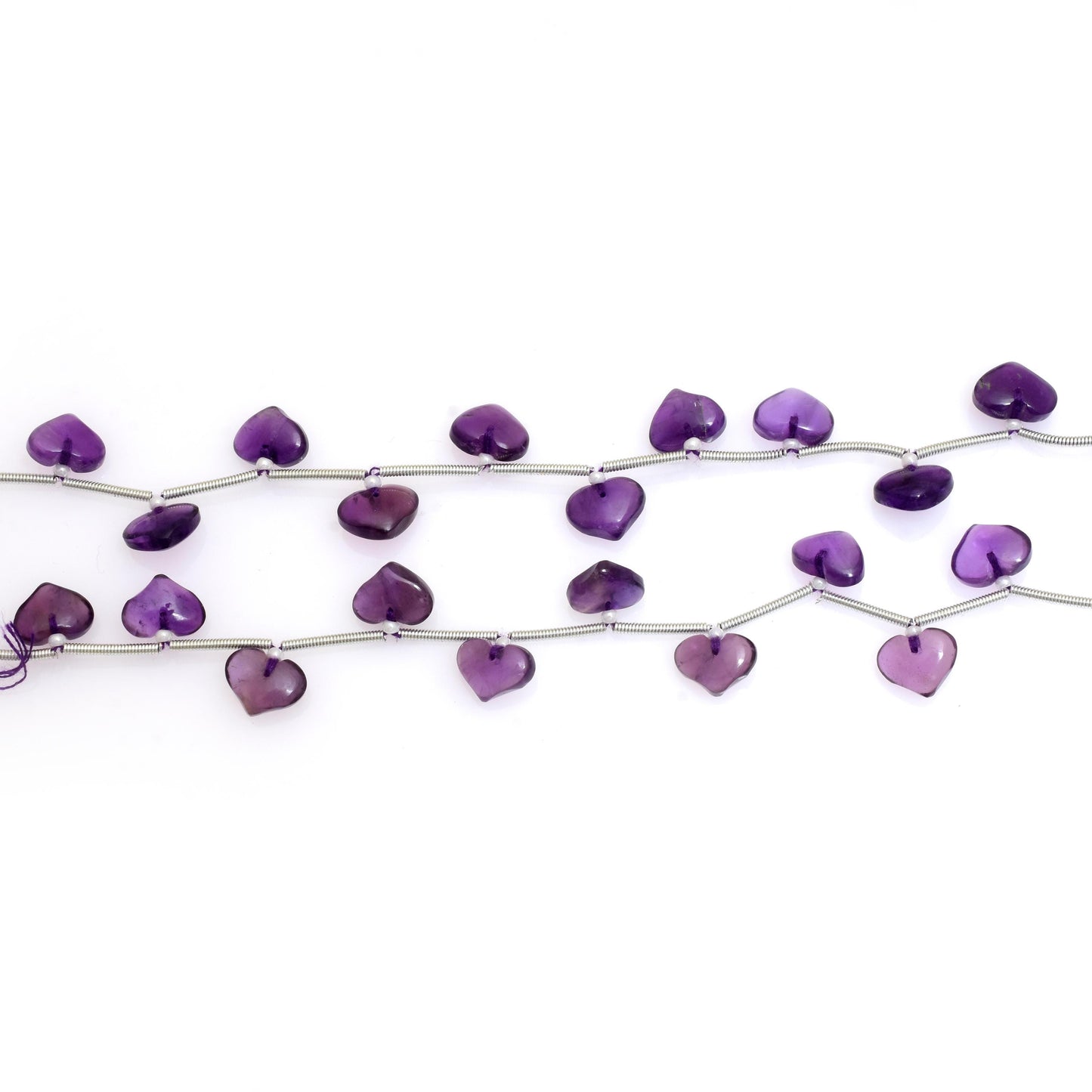 Natural Amethyst Smooth Heart Gemstone Beads 10 Pcs