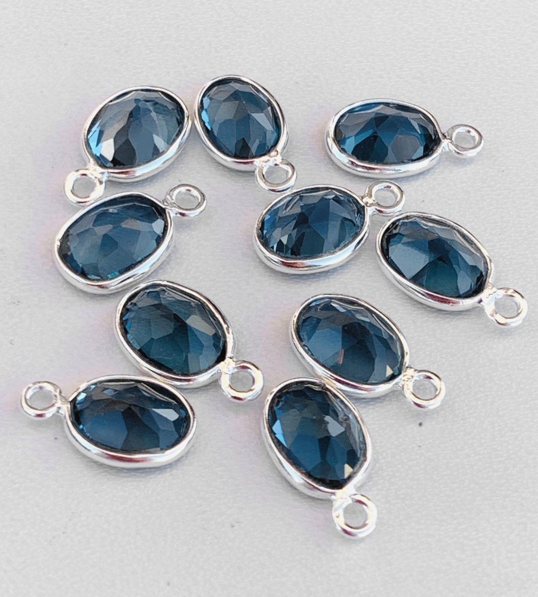 6x8 and 9x7 mm Blue Topaz Bezel Connectors ~ Silver & Gold Link Components ~ Oval Gemstone Charms for Earrings, Bracelets, Necklaces Making - BeadsBoatInc
