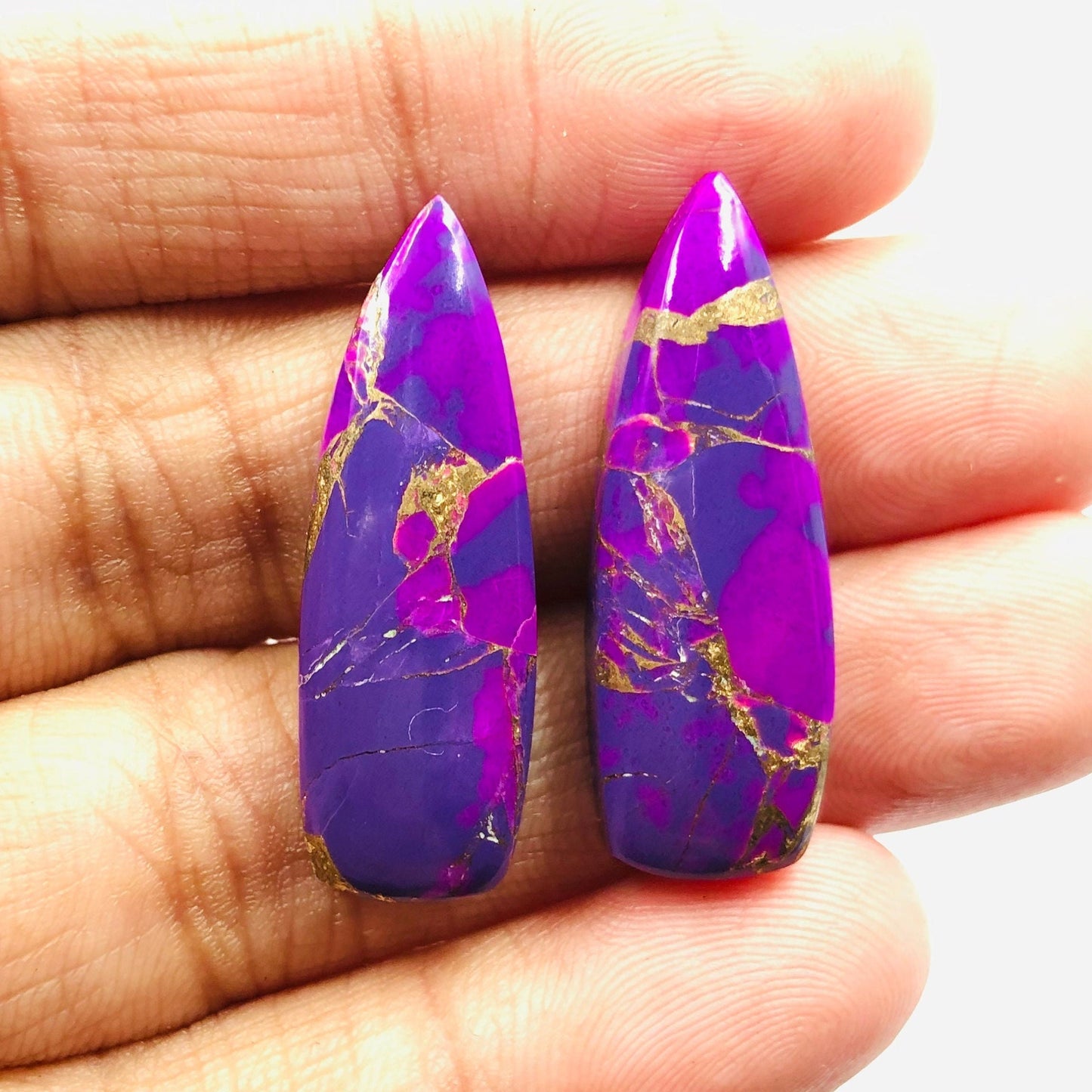 1 Pair purple Copper Turquoise Smooth Long Trillion Gemstone, Size 10x31mm, Matching Pair Briolette, Earring Making, SKU - BBI1017
