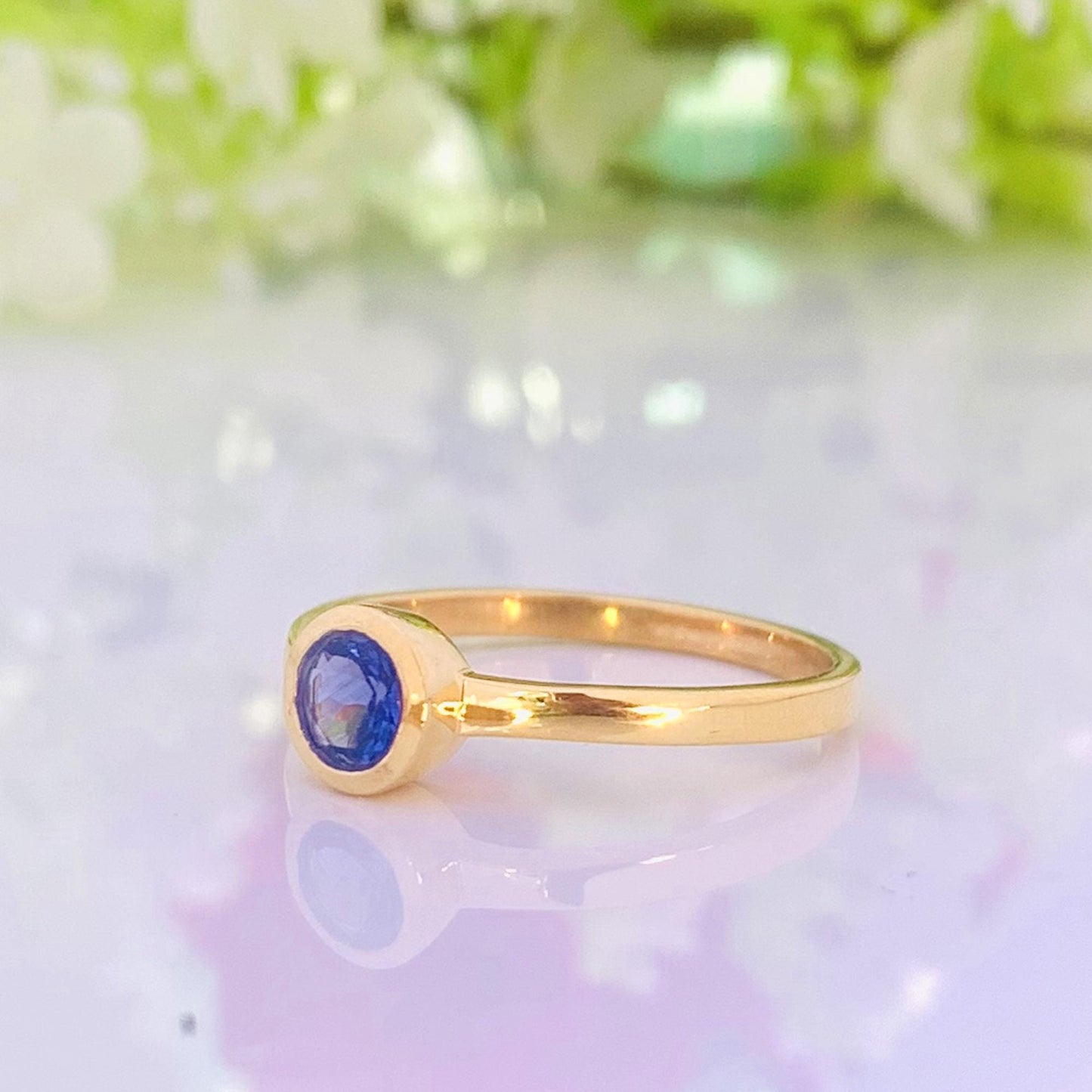 925 Sterling Silver Round Tanzanite Statement Ring - Gold Plated
