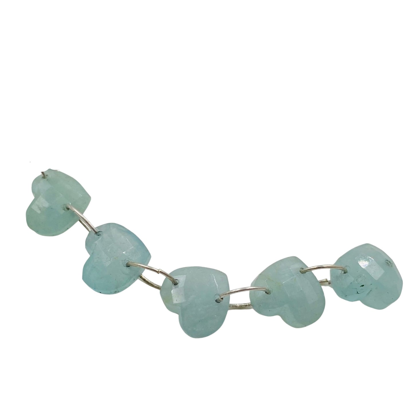 Natural Aquamarine Faceted Carved Heart Double Drill Briolette Beads