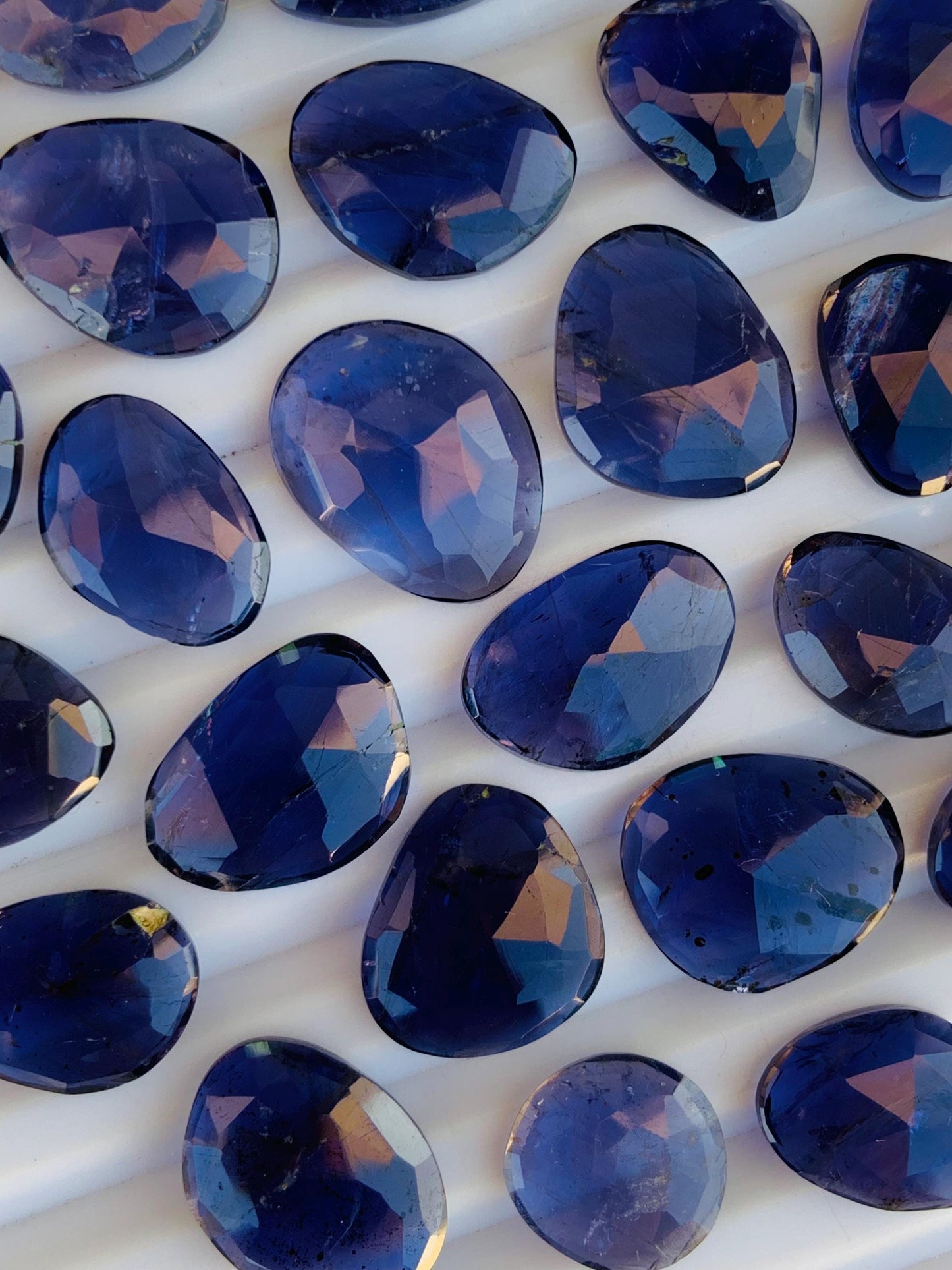 10 Pieces Natural Iolite Rose Cut Slices Cabochons, Faceted Rose Cut Flat Back Cabochons, Rose Cut Loose Gemstone, Iolite Gemstone Slice Cut
