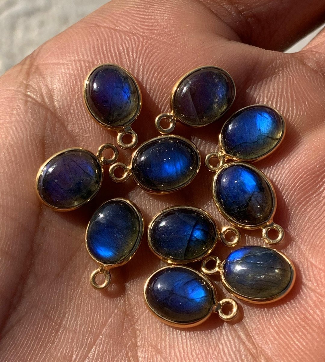 7x9 mm Labradorite Connectors ~ Oval Bezel Link ~ Silver & Gold Charm for Earrings, Bracelets, and Birthstone Jewelry Supplies - BeadsBoatInc