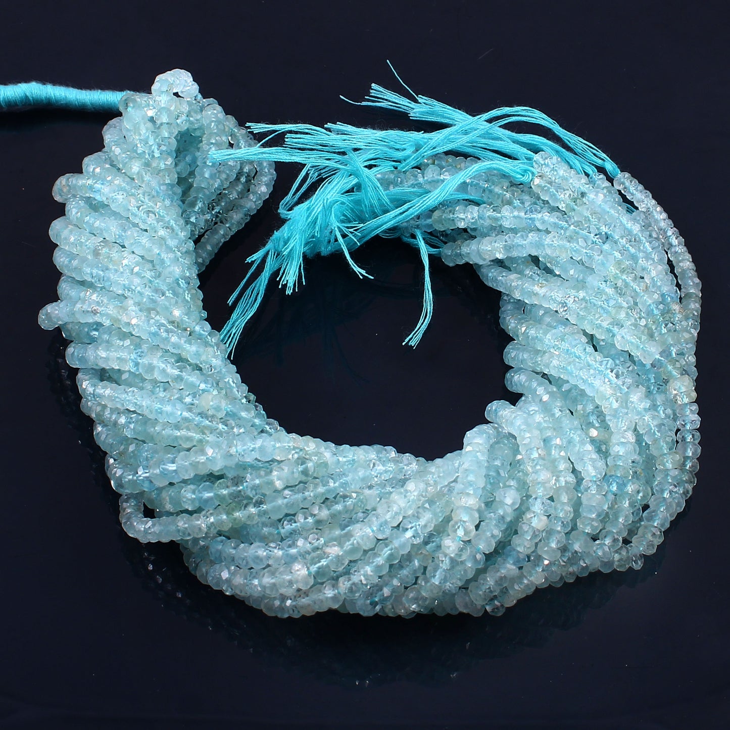 4–4.5mm Natural Blue Aquamarine Faceted Rondelle Beads