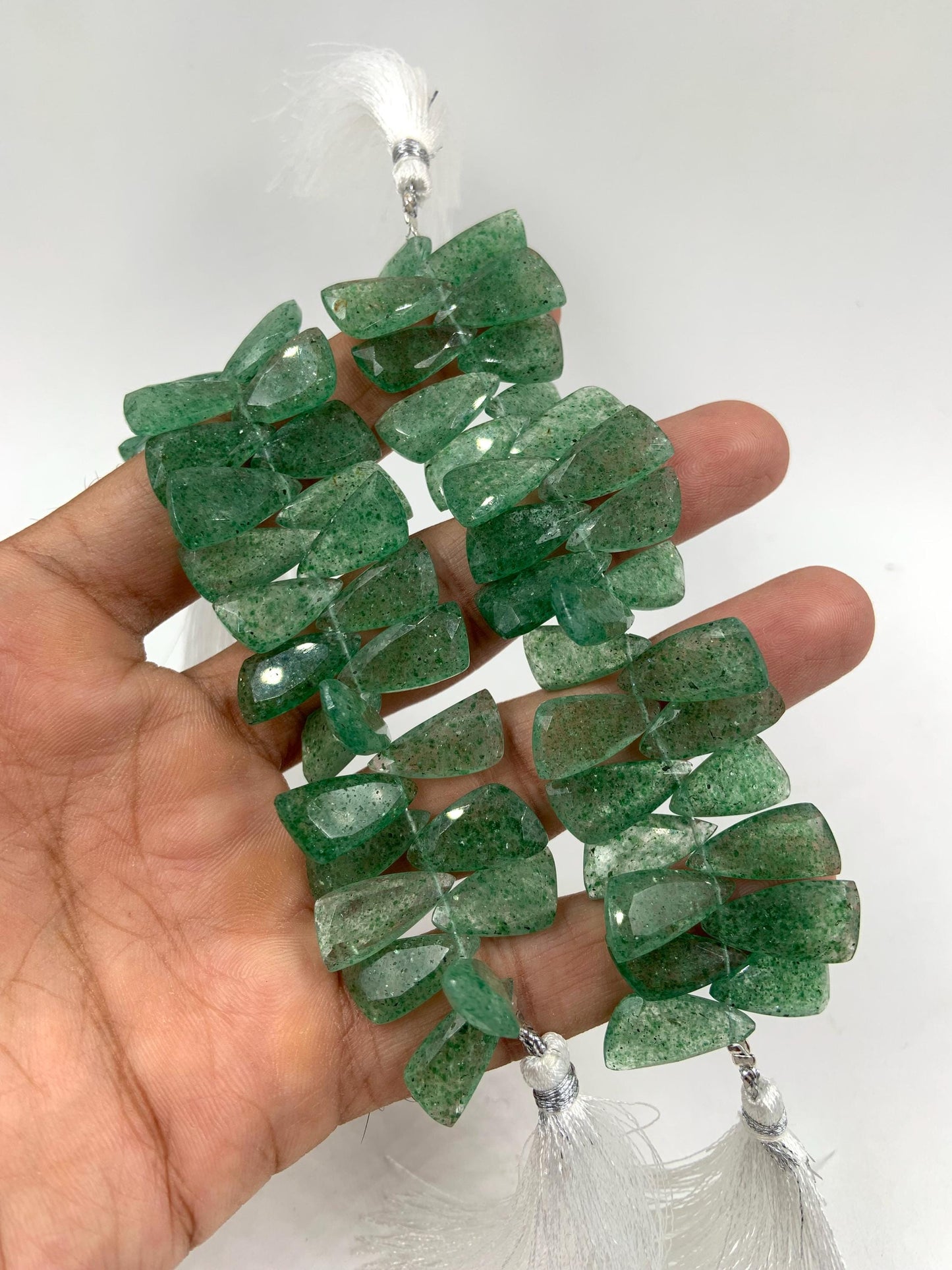 4 Inches Natural Green Strawberry Sail Crown Cut Gemstone Side drill Beads, Fancy shape Gemstone Briolette, Size 8x16 to 9x18mm gift for her