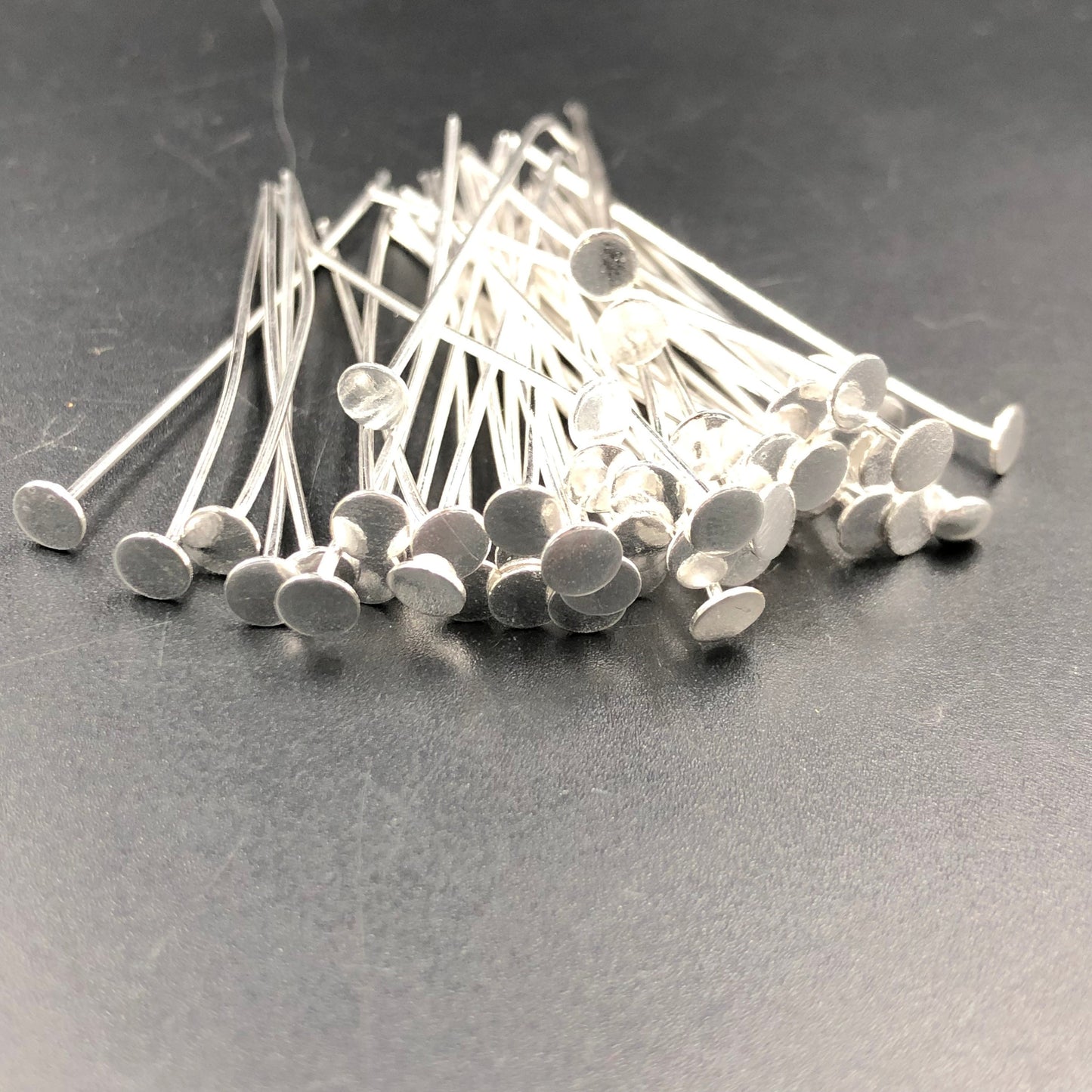 50 PCS Silver-Plated Decorative Headpin, Fancy Headpins, Silver Flat Round Headpins, Professional Jewelry Making Findings, Beading SKU-CC232