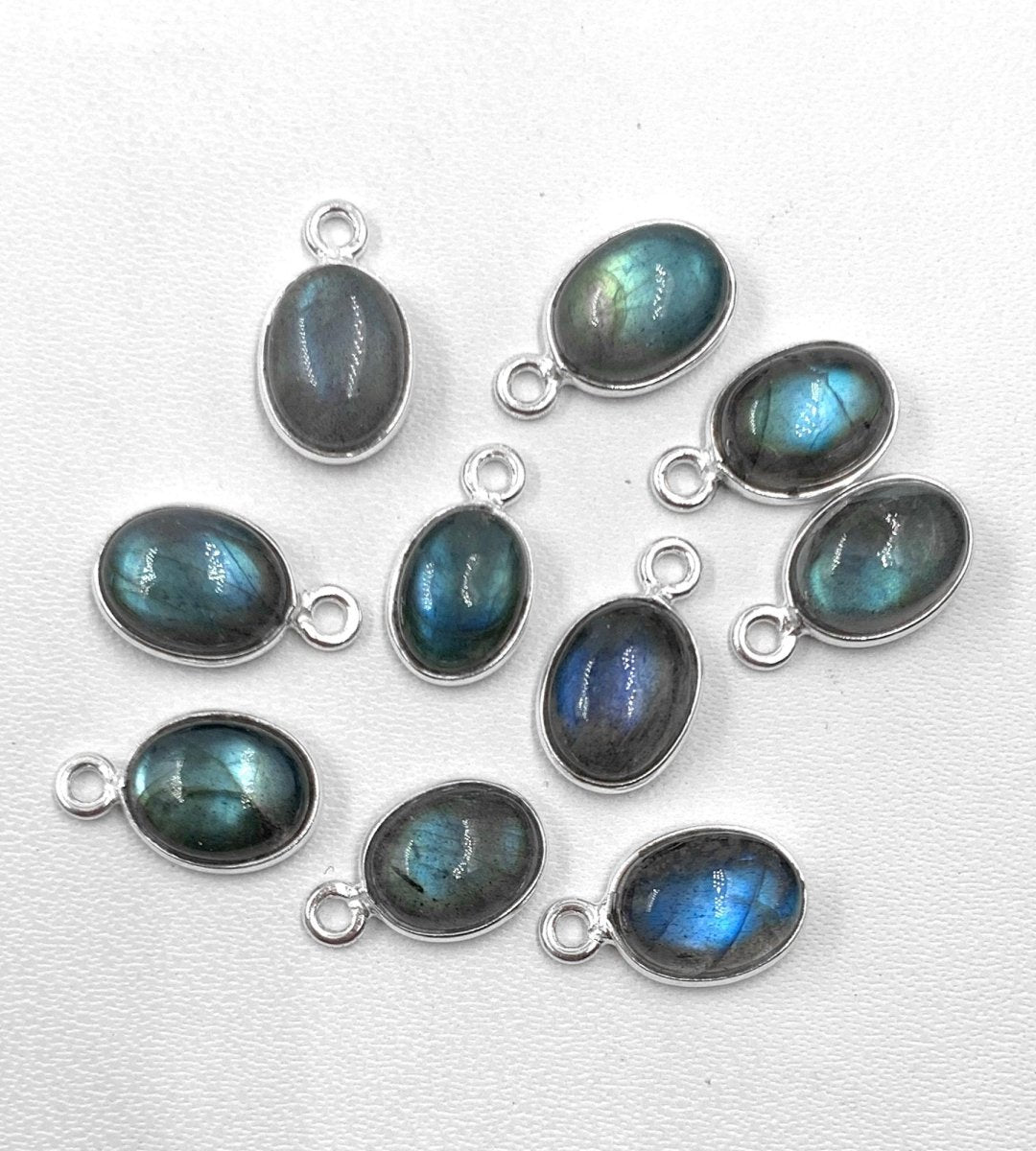 8x6 mm Labradorite Connectors ~ Oval Bezel Link ~ Silver & Gold Charm for Earrings, Bracelets, and Birthstone Jewelry Supplies - BeadsBoatInc