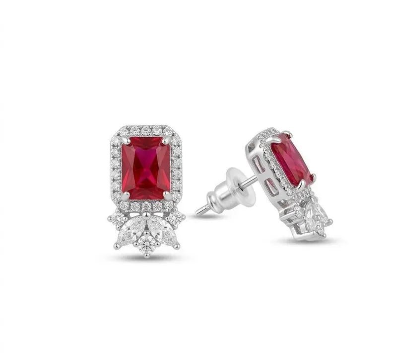925 Sterling Silver Baguette & Round Cubic Zirconia Halo Stud Earrings - BeadsBoatInc