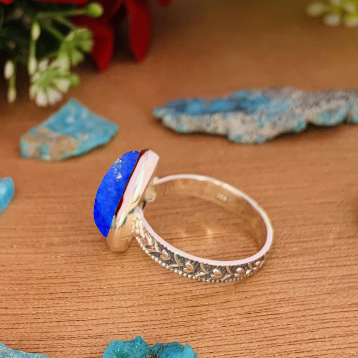 925 Sterling Silver Lapis Lazuli Pearl Statement Ring - BeadsBoatInc