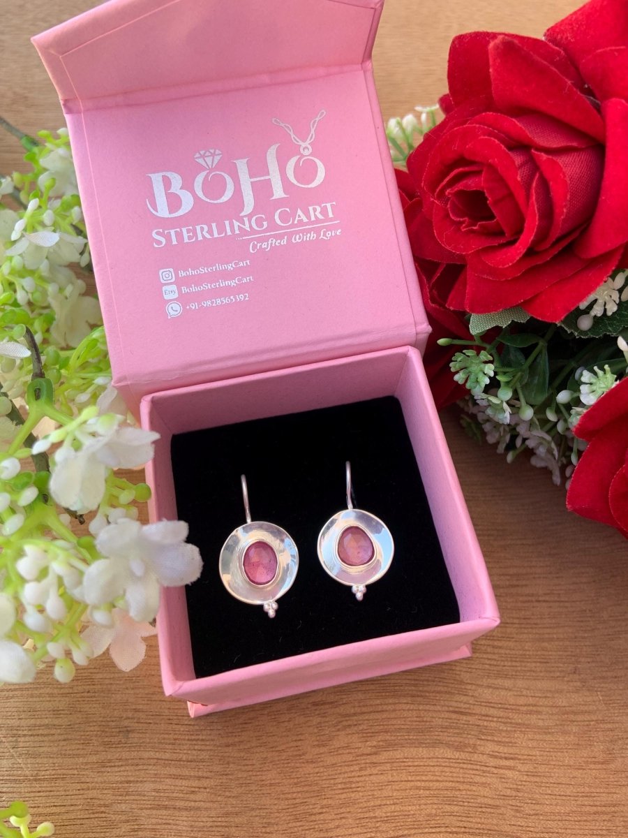 925 Sterling Silver Rose Cut Ruby Dangle Earrings - BeadsBoatInc