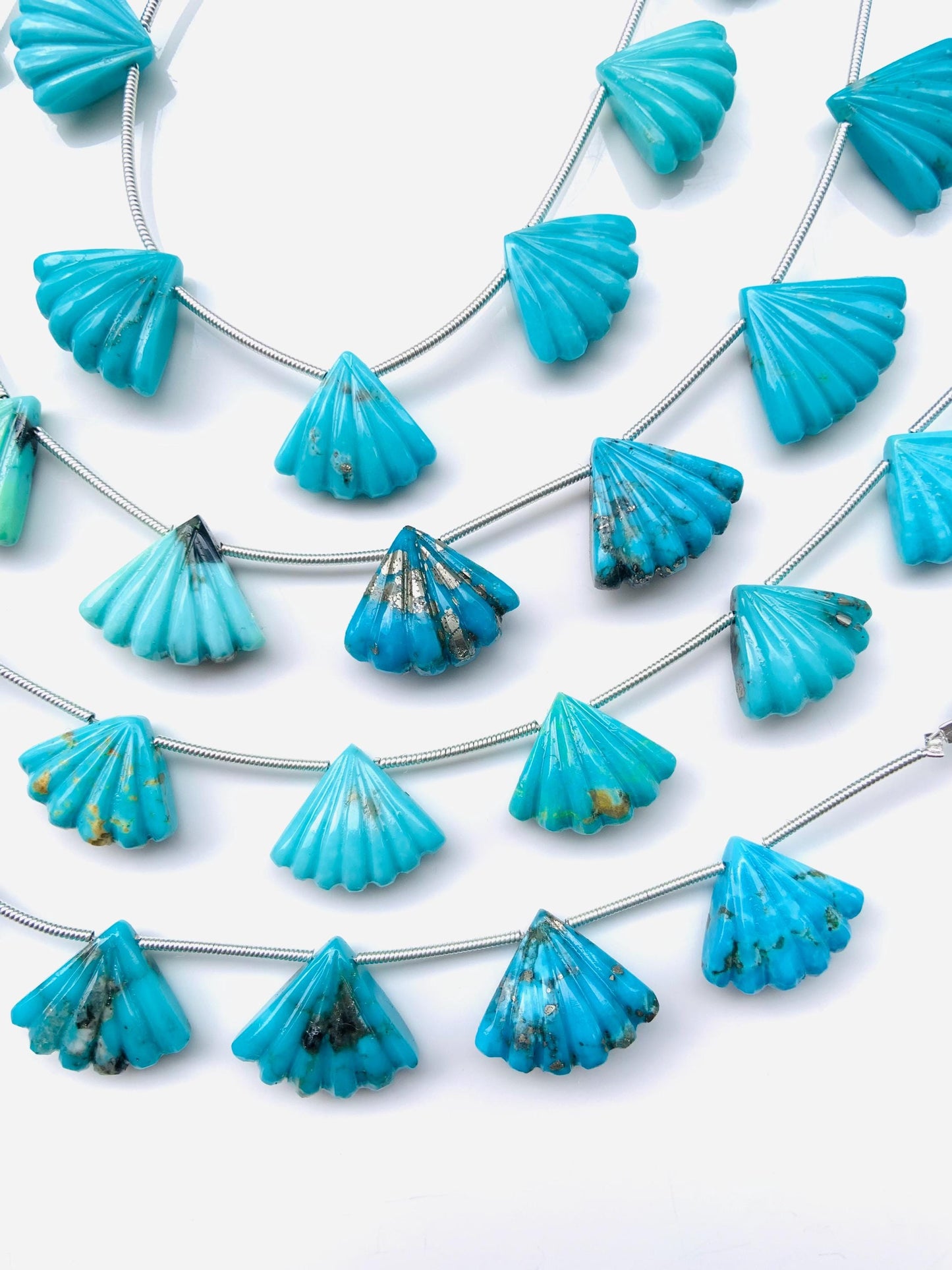 10 Pcs Arizona Turquoise Carved Fan Briolette Beads 12x16mm–13x17mm