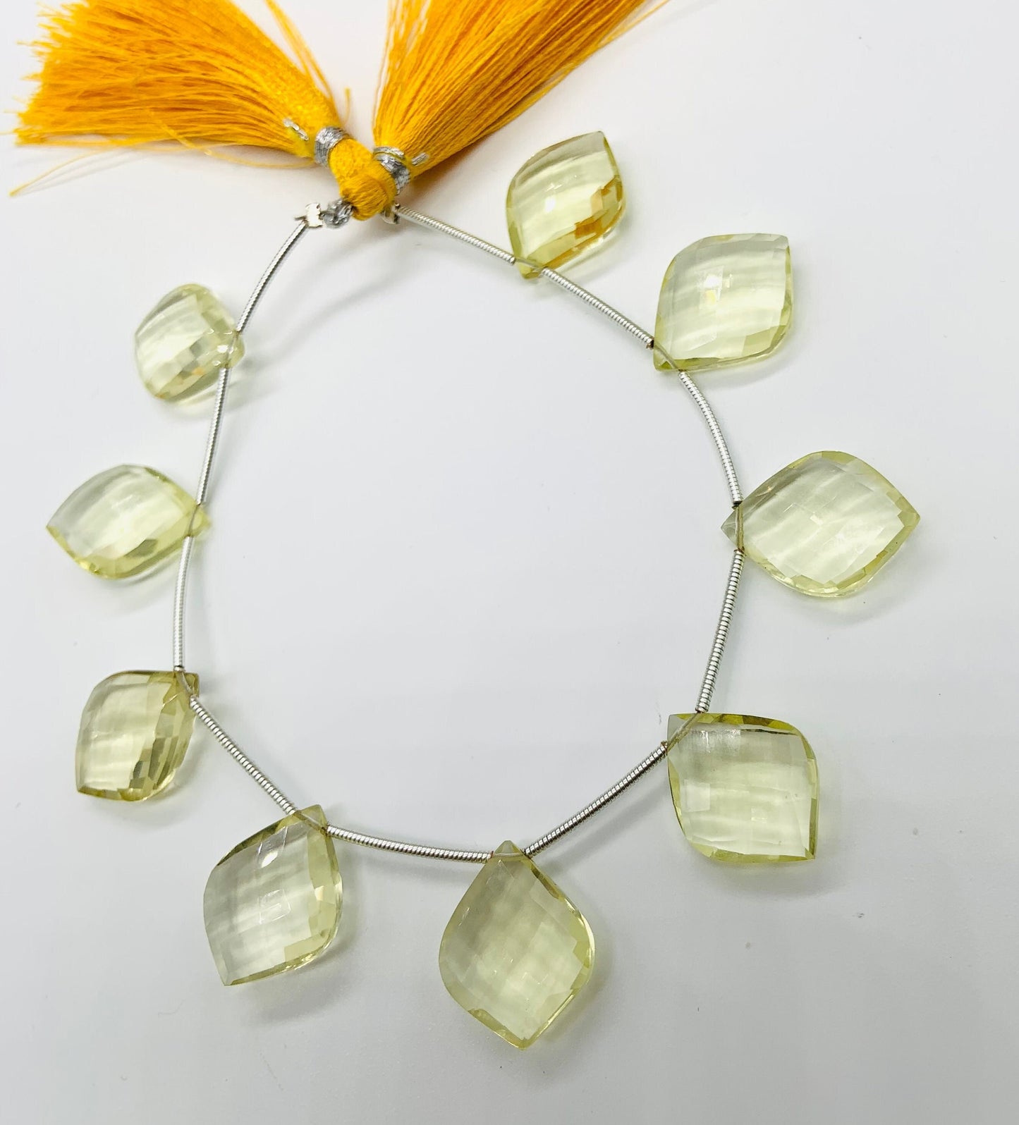 10 Pieces Natural Lemon Quartz Carved Fancy Cut Shape Gemstone Briolette Side Drill Beads Line | Faceted Gemstone Beads BBI1074