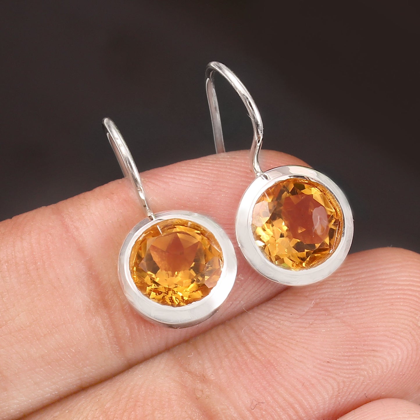 Natural Citrine 8mm Round Cut gemstone Earring, Gemstone Earring with 925 Sterling silver, Adorable Jewelry silver earring Christmas Gift