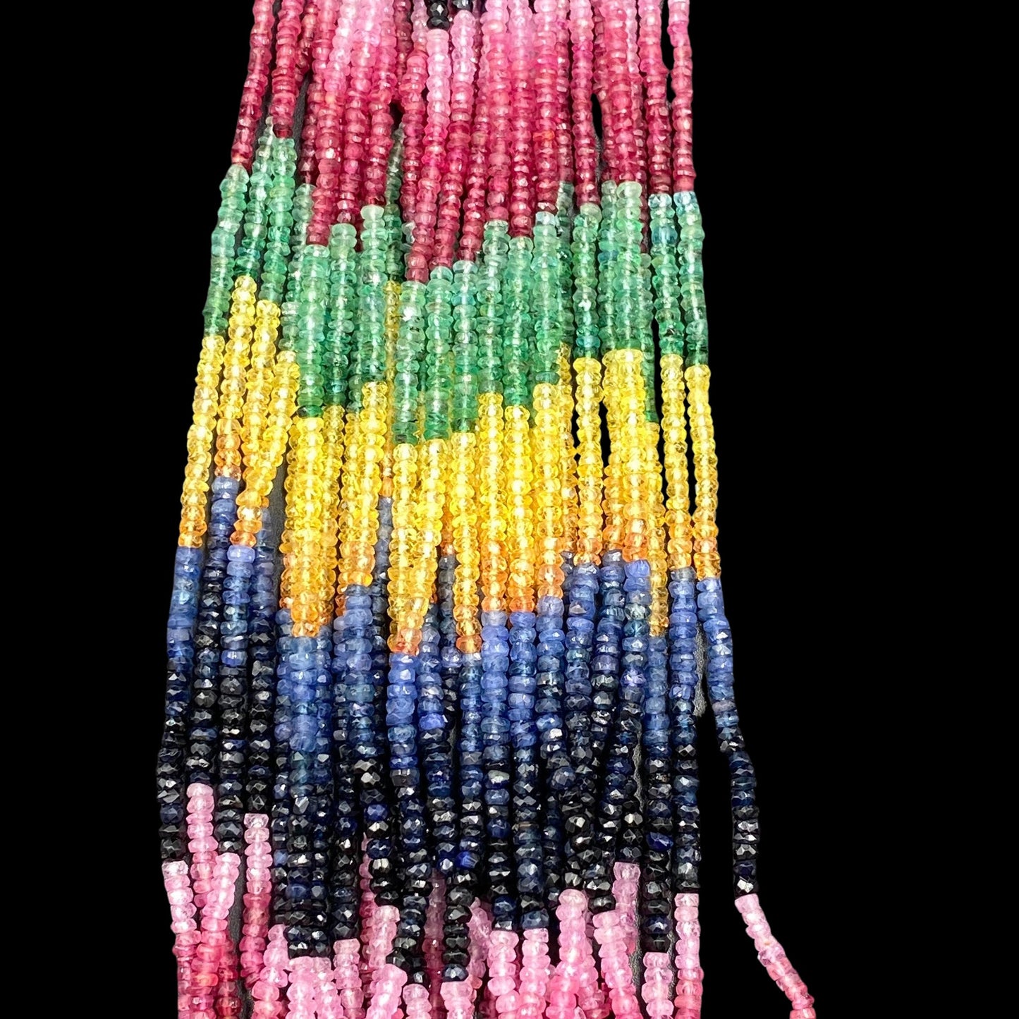 AAA+ Multi Precious Faceted Rondelle Beads – 3mm to 4mm, 15.5” Strand