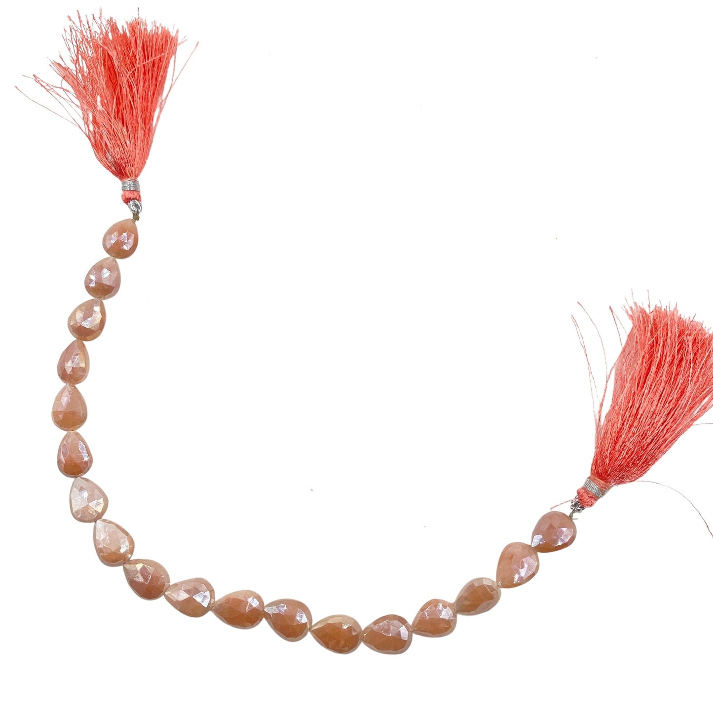 Natural Peach Moonstone Pear Shape Silver Coated Beads Briolette , Natural Semi Precious Gemstone Faceted Pear Shape Beads - BBI802