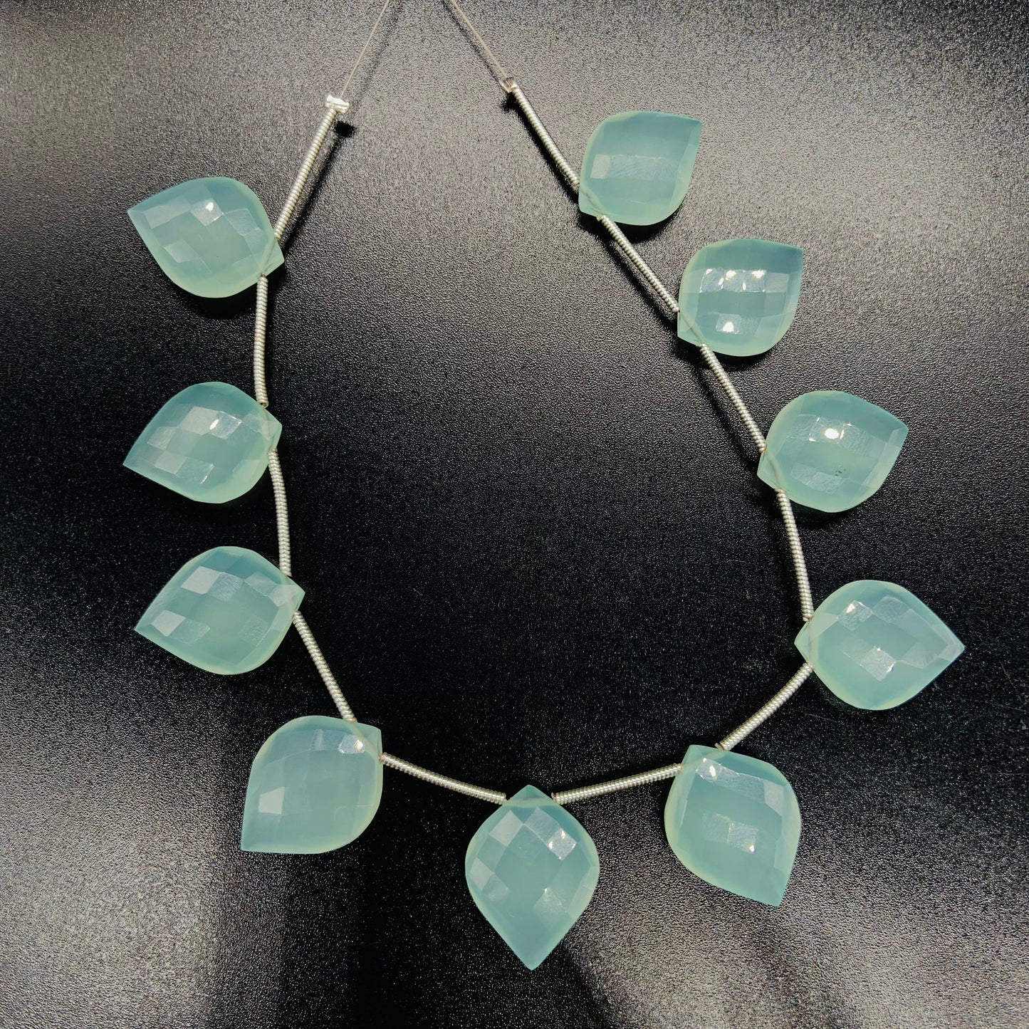 10 Pieces Natural Aqua Chalcedony Carved Fancy Cut Shape Gemstone Briolette Side Drill Beads Line | Faceted Gemstone Beads.