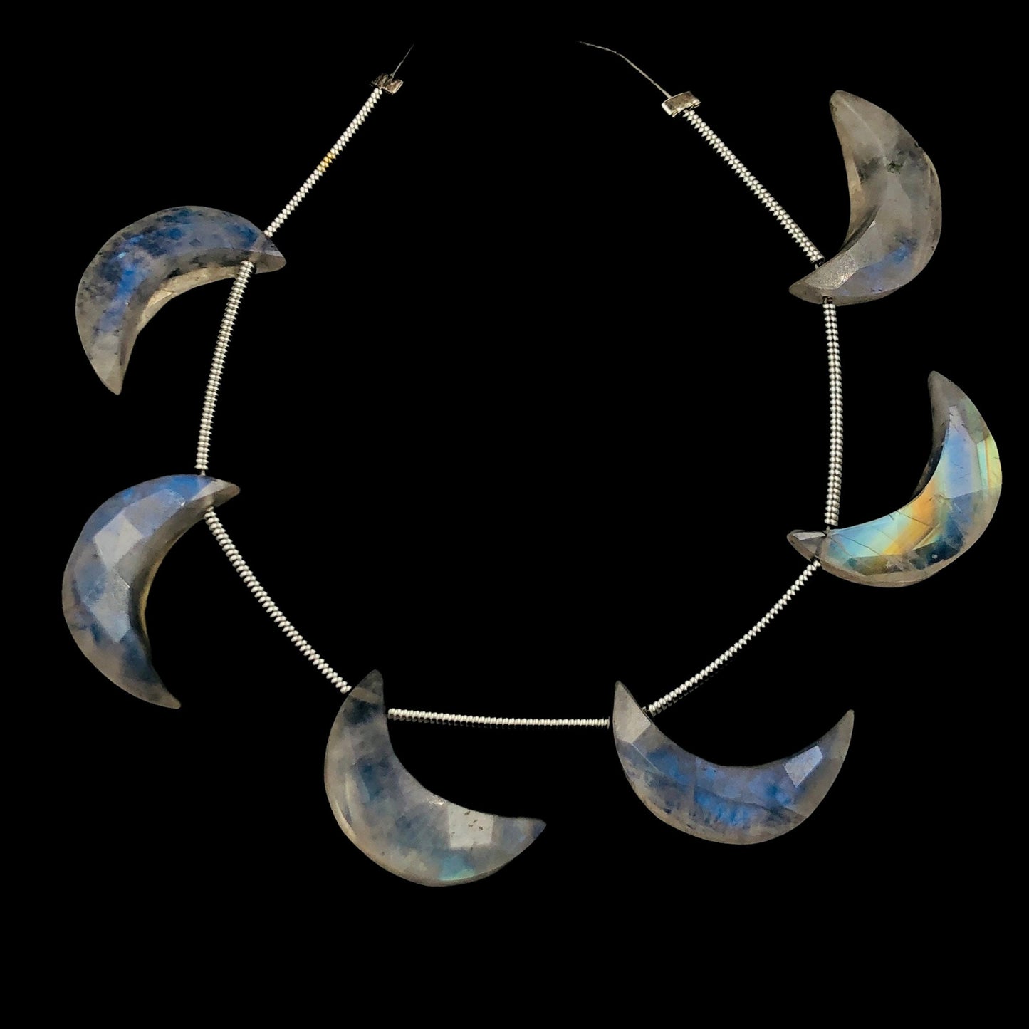 6 Pieces Natural White Rainbow gemstone, Crescent moon shape gemstone, carving gemstone, natural gemstone, moon shape gemstone, size 7x16 mm