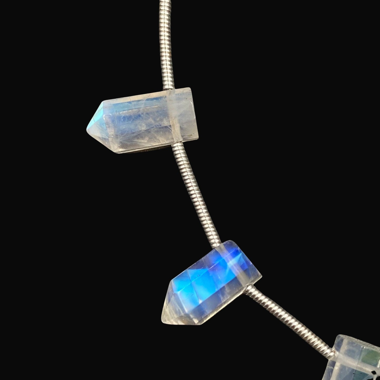 8 Faceted Rainbow Moonstone Pencil Beads, 6x12mm Briolette Gemstone