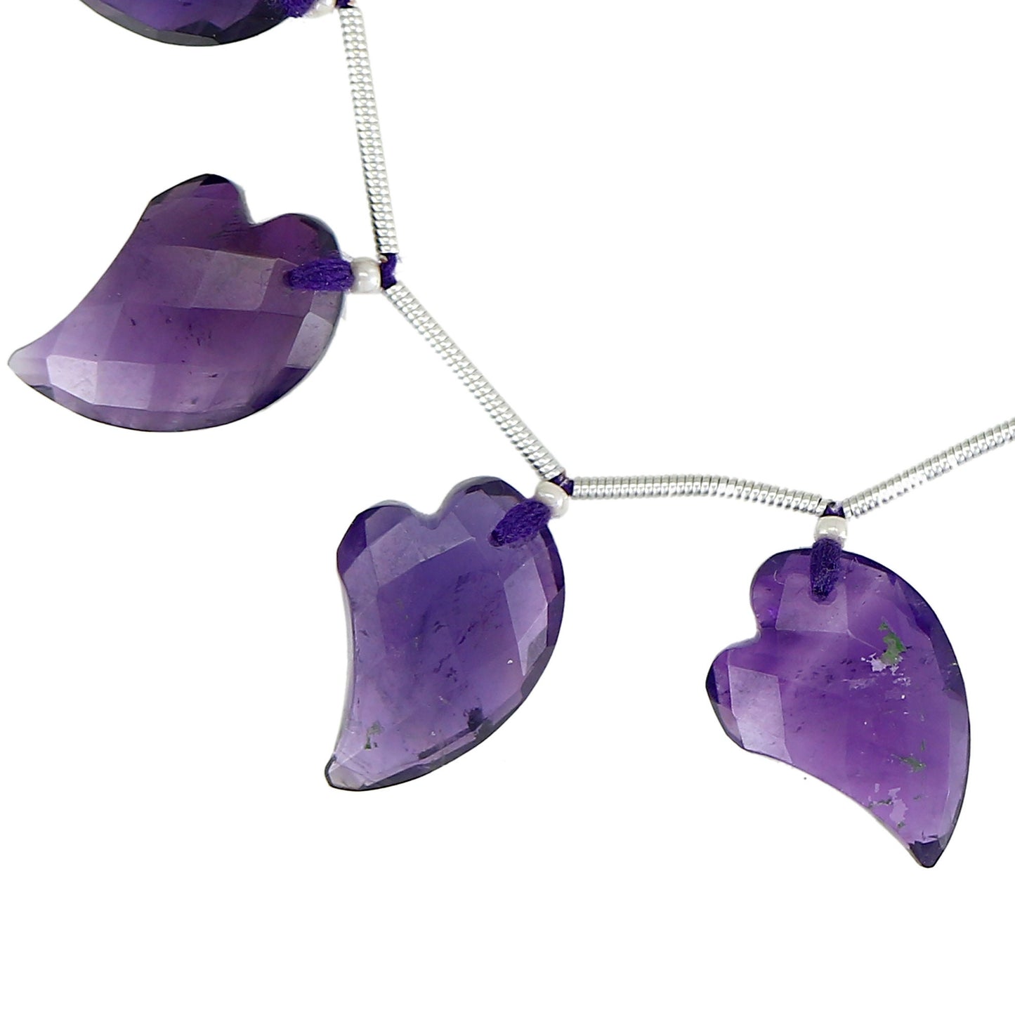 Natural Amethyst Faceted Heart Gemstone Beads 8 Pcs